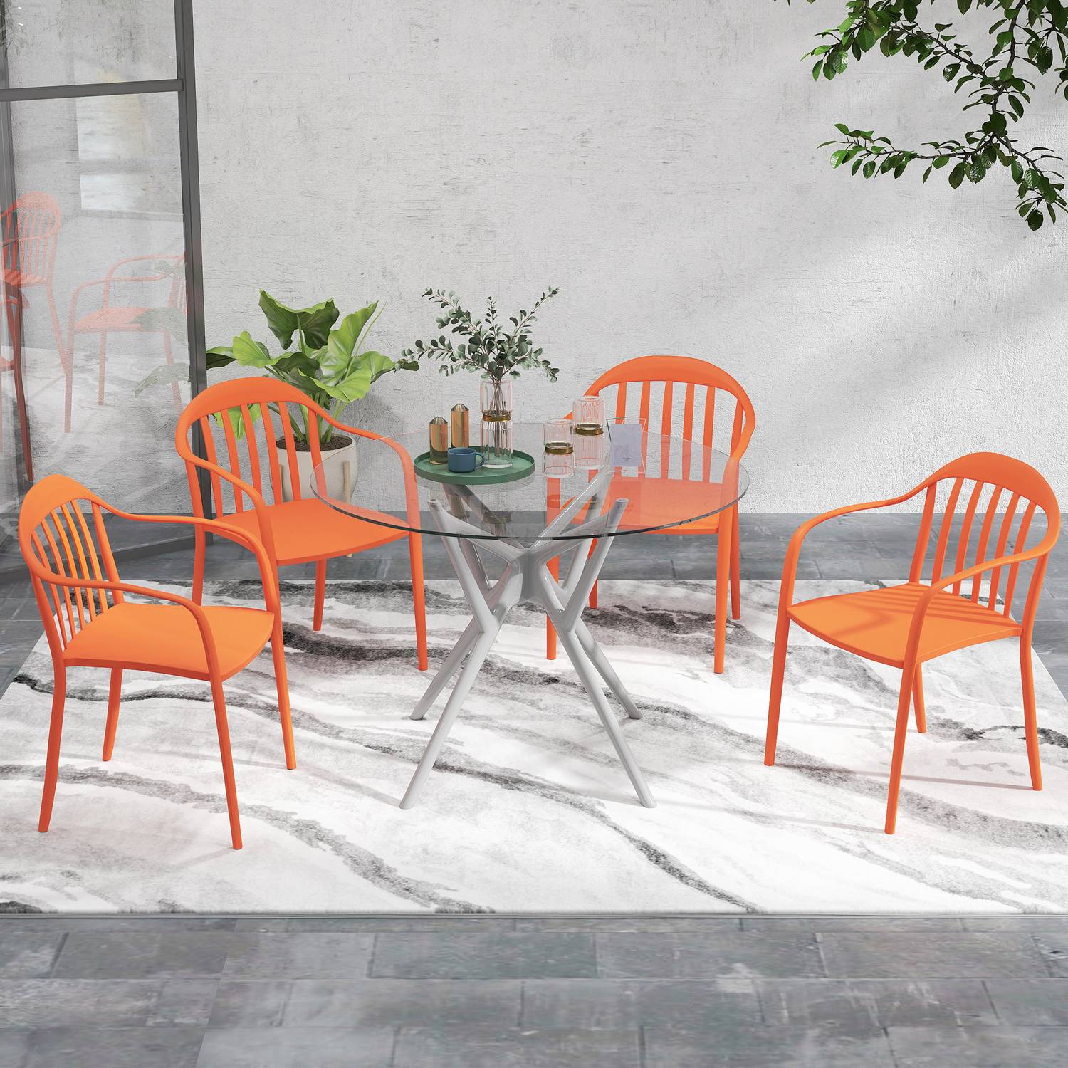 Väderbeständiga stapelbara trädgårdsstolar, set om 4, röd