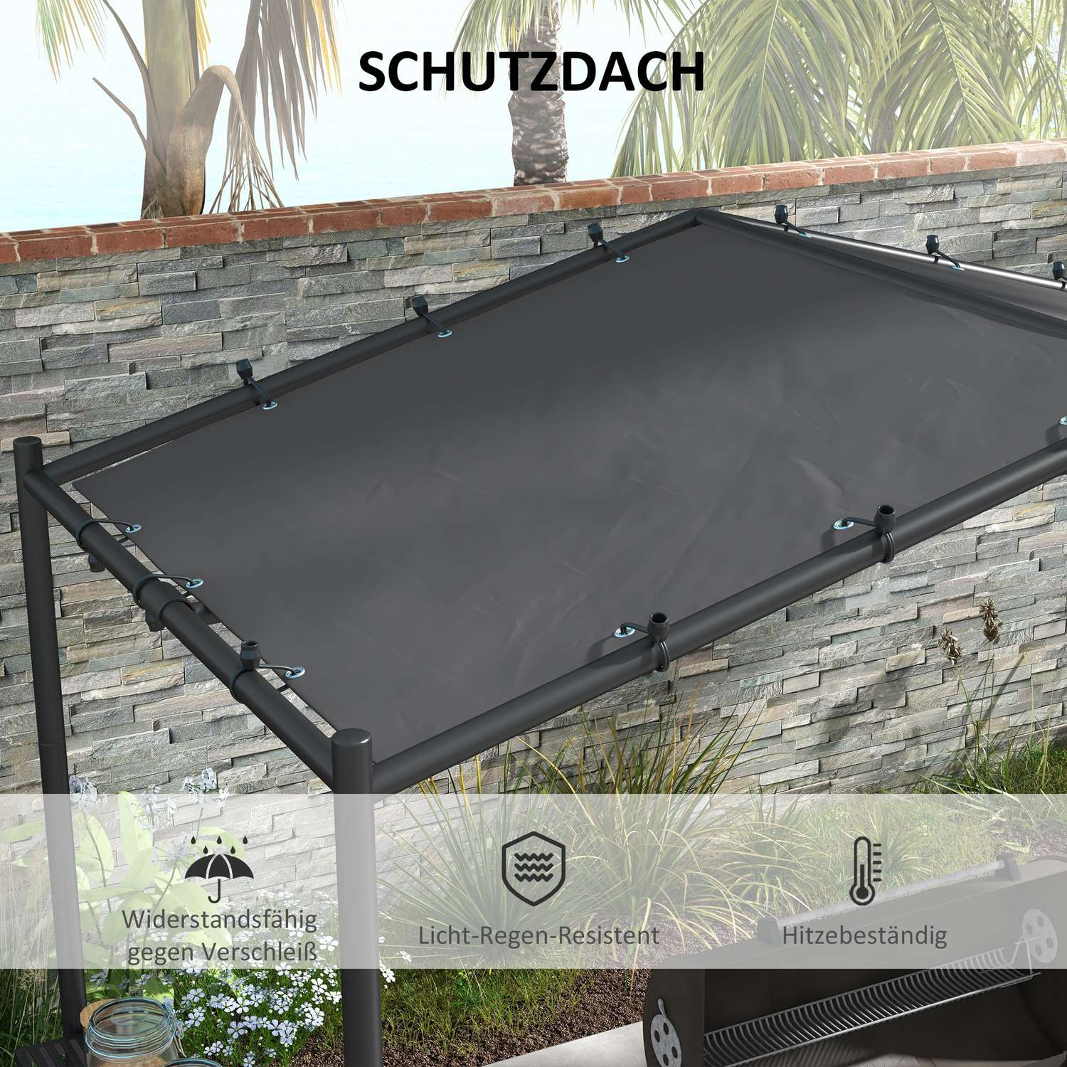 Väderbeständig grillpaviljong 3x1,5M med hyllor, stål