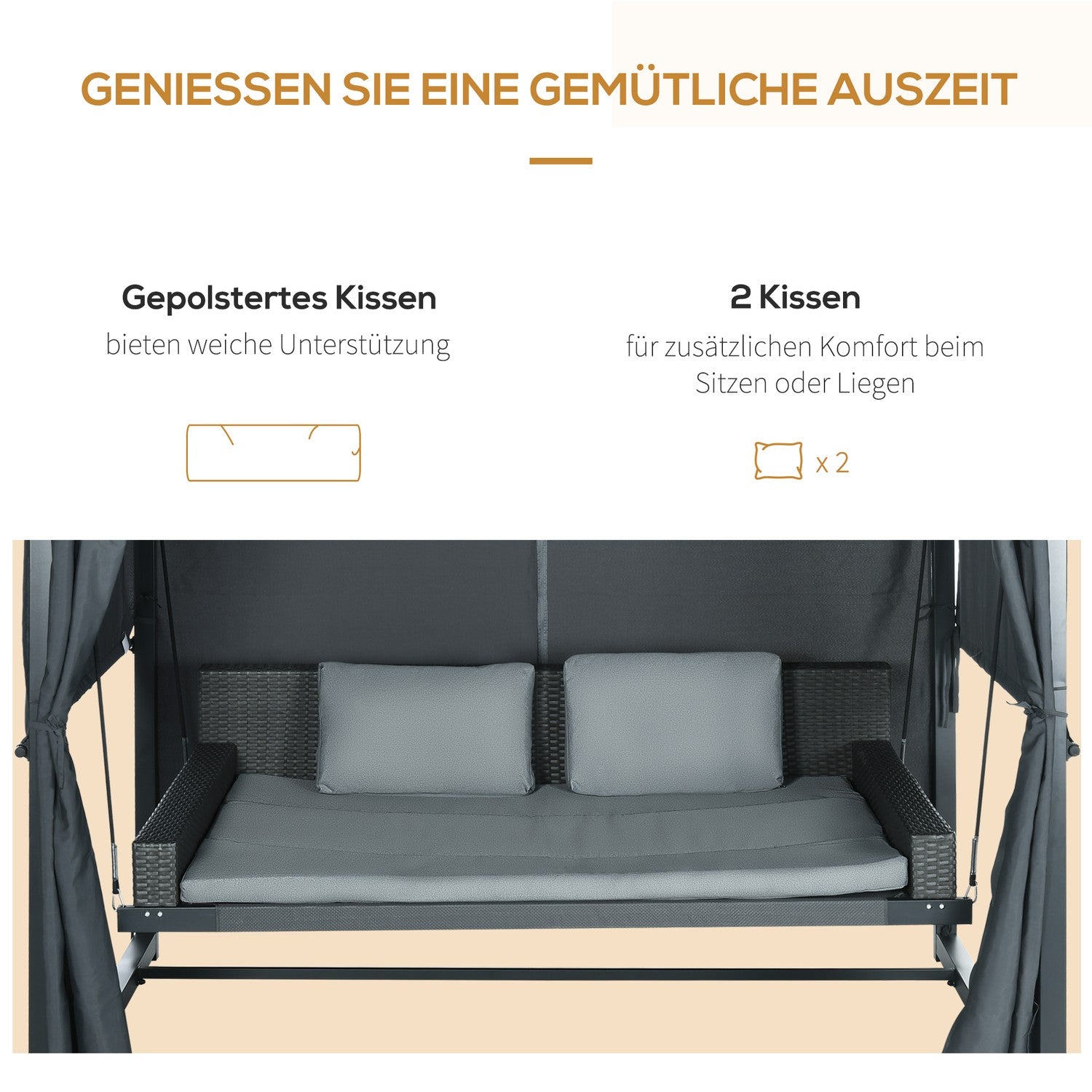 Väderbeständig trädgårdssäng med pergola och kudde