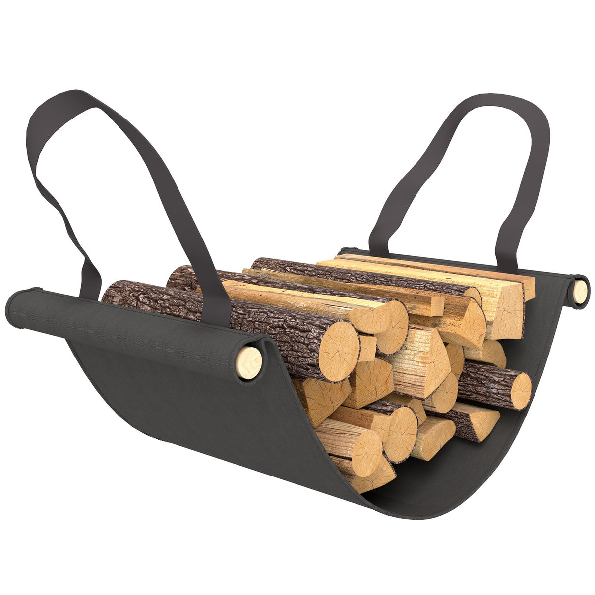 Houtopslagrek, 0,33 m³, met draagtas & deksel, metalen frame, tot 150 kg, 120 x 36 x 99 cm, zwart