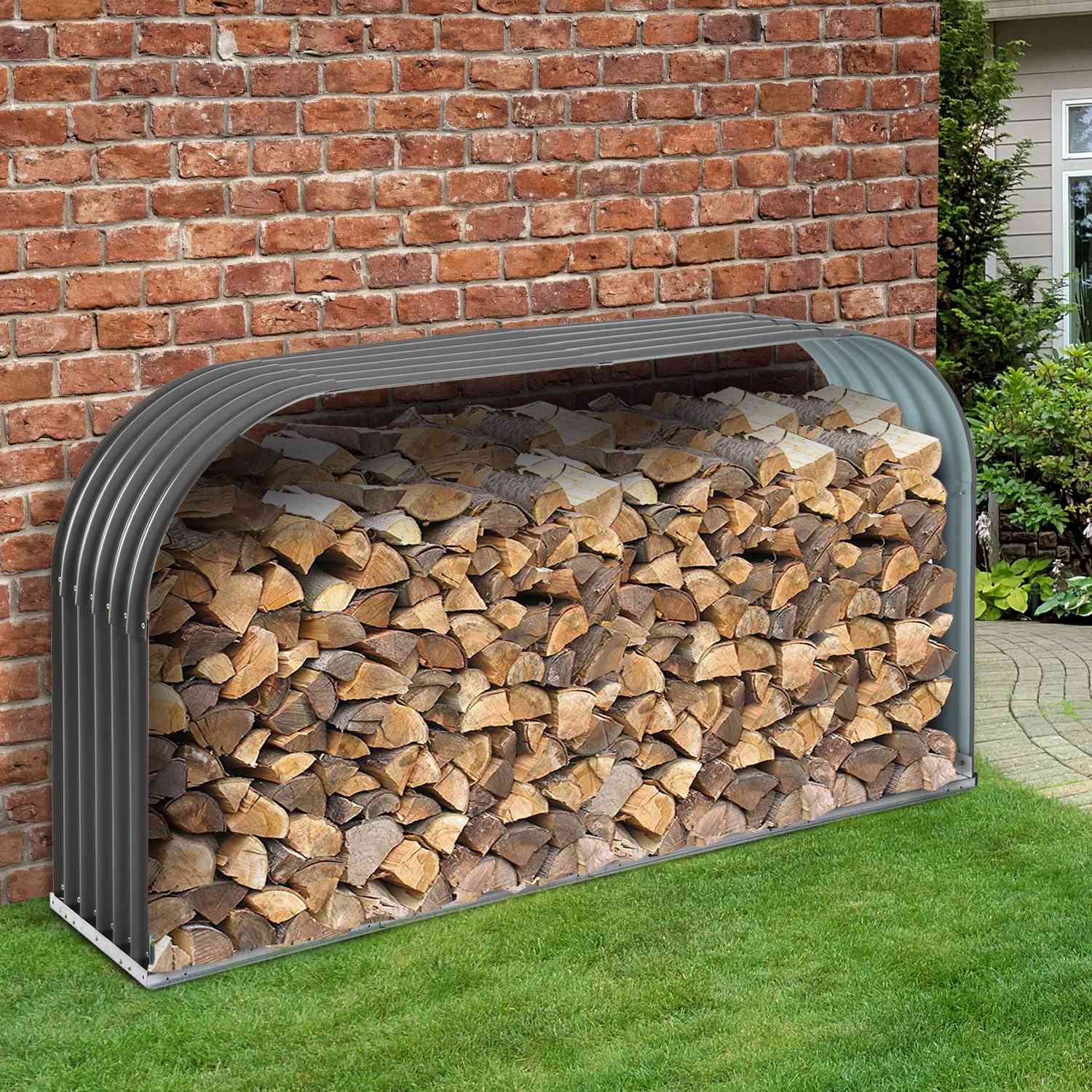 Vedställ i stål, grå – 208x46x112 cm, 0,85 m³ Förvaring