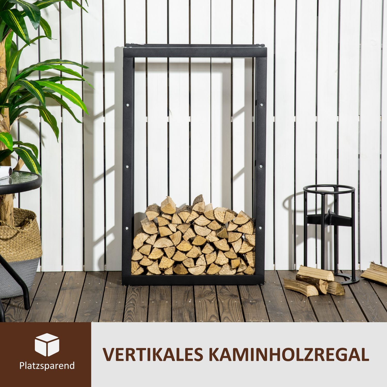 Vedställ i stål, 100 kg kapacitet, svart, 60x25x100 cm