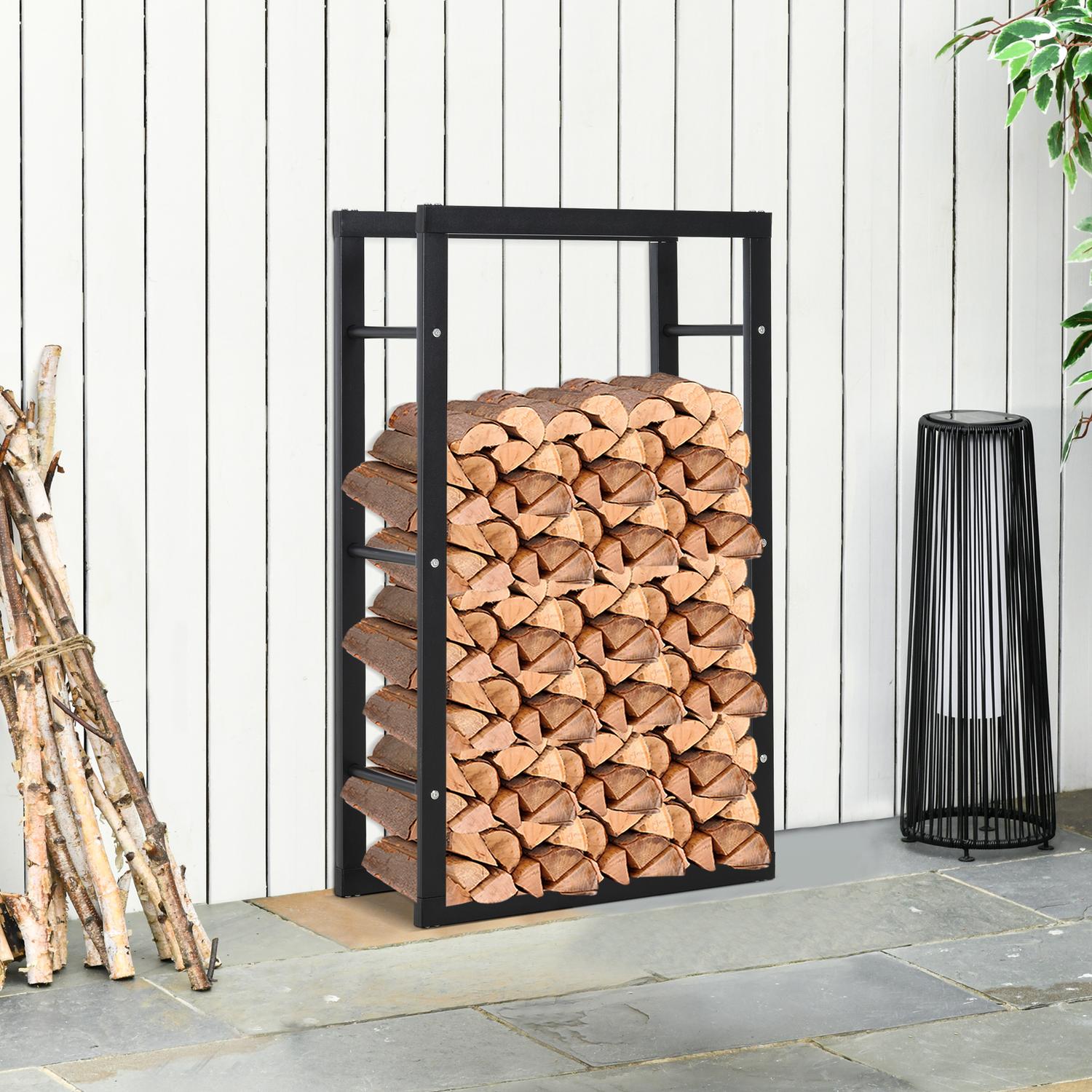 Vedställ i stål, 100 kg kapacitet, svart, 60x25x100 cm
