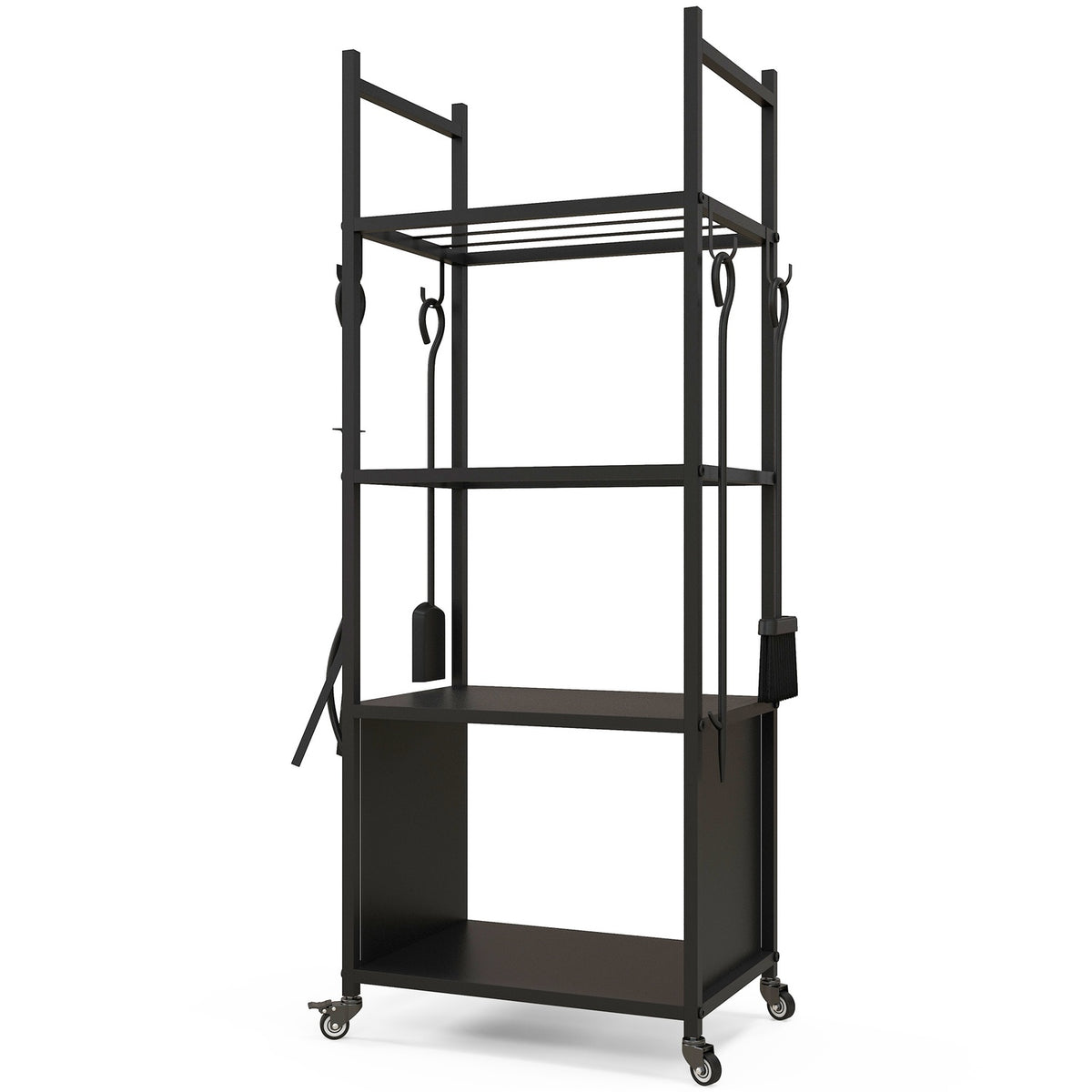 Metalen houtrek met wielen, 4 schappen, 60 kg