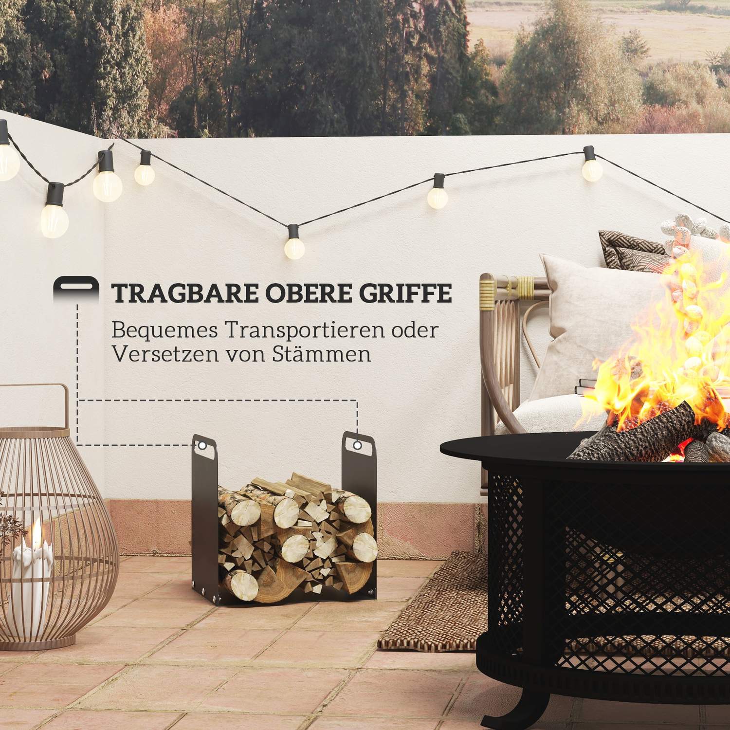 Vedställ i stål med handtag – 36,5 x 30 x 36 cm, 30 kg kapacitet