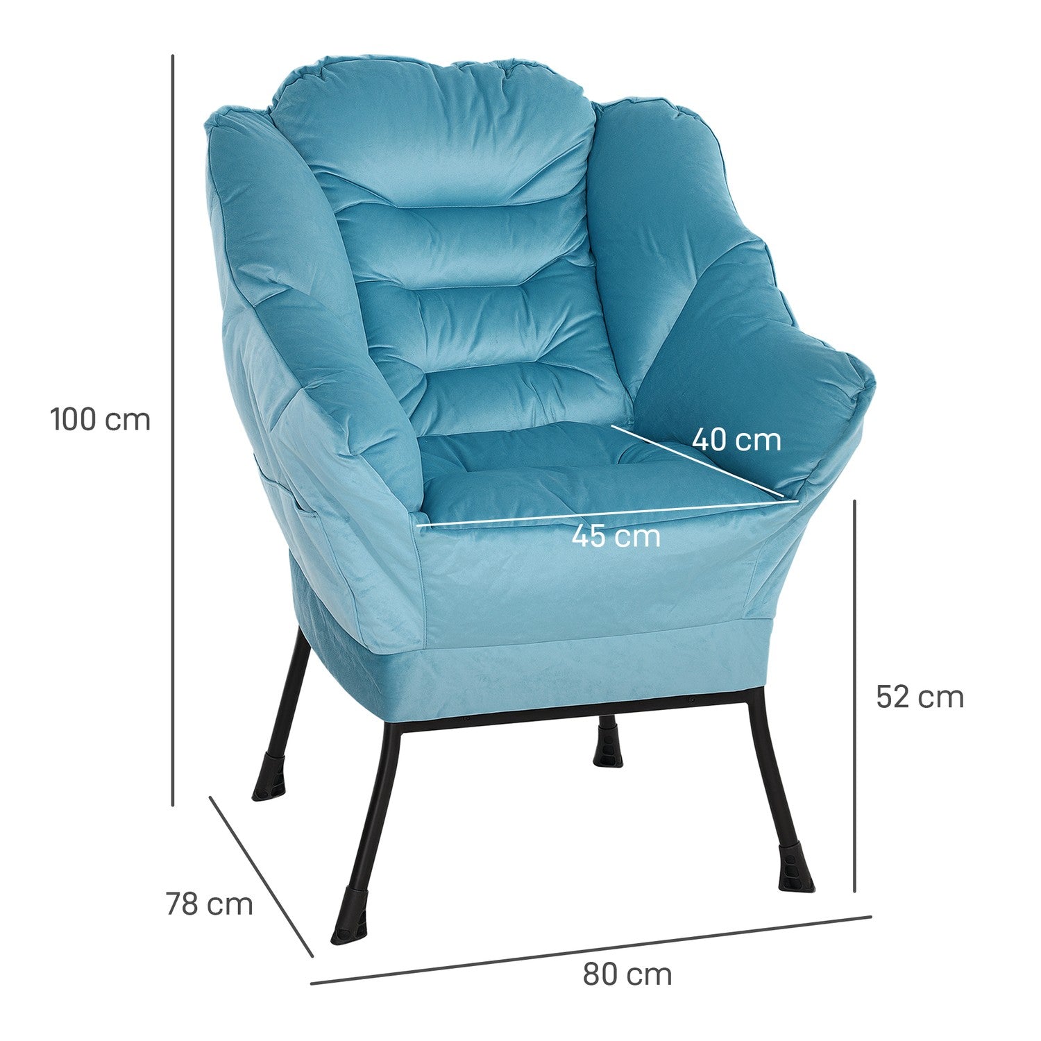 Velvet Lounge Chair, klädd med sidoficka – blå