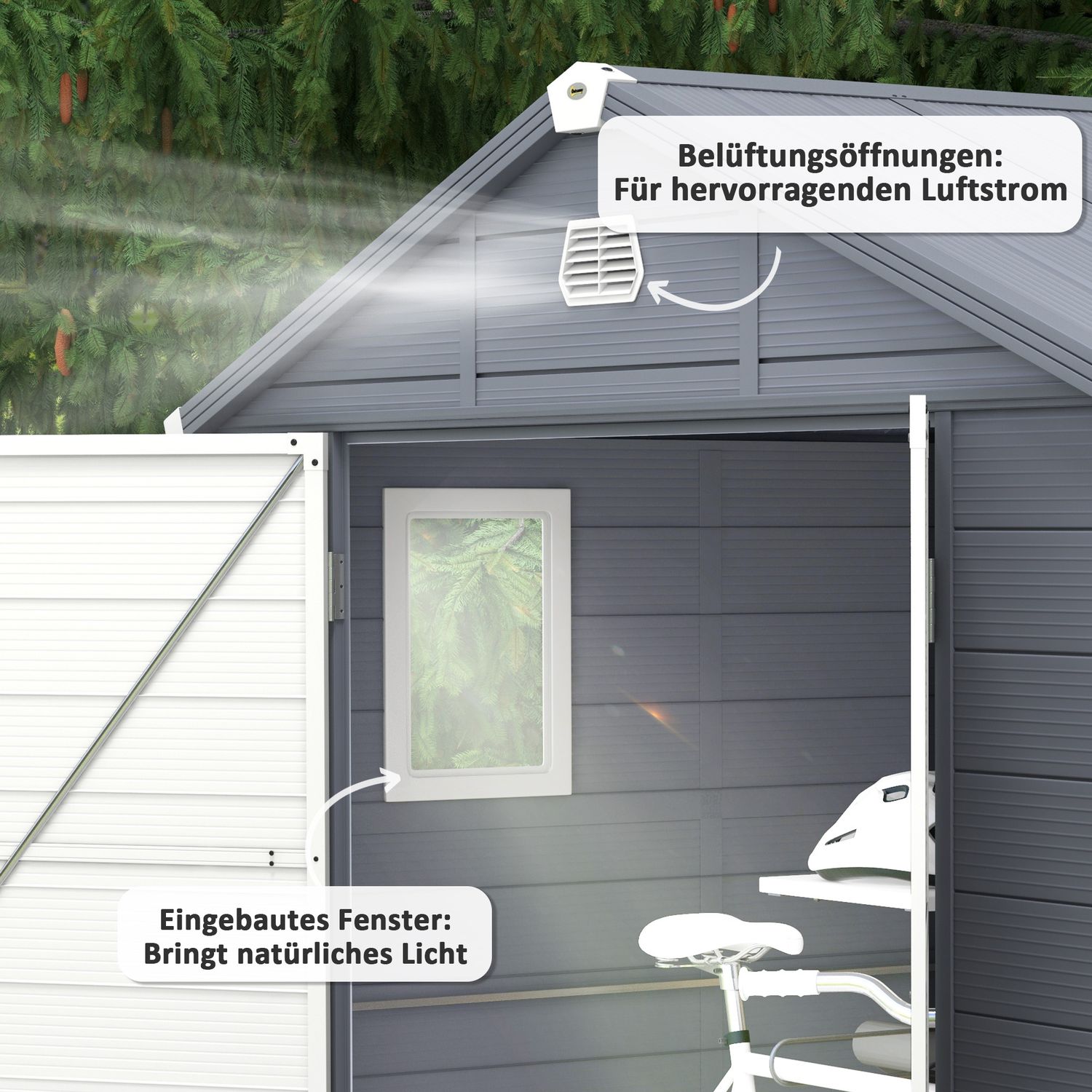 Trädgårdsredskapsskjul, aluminium, låsbar, 4,1 m³, grå