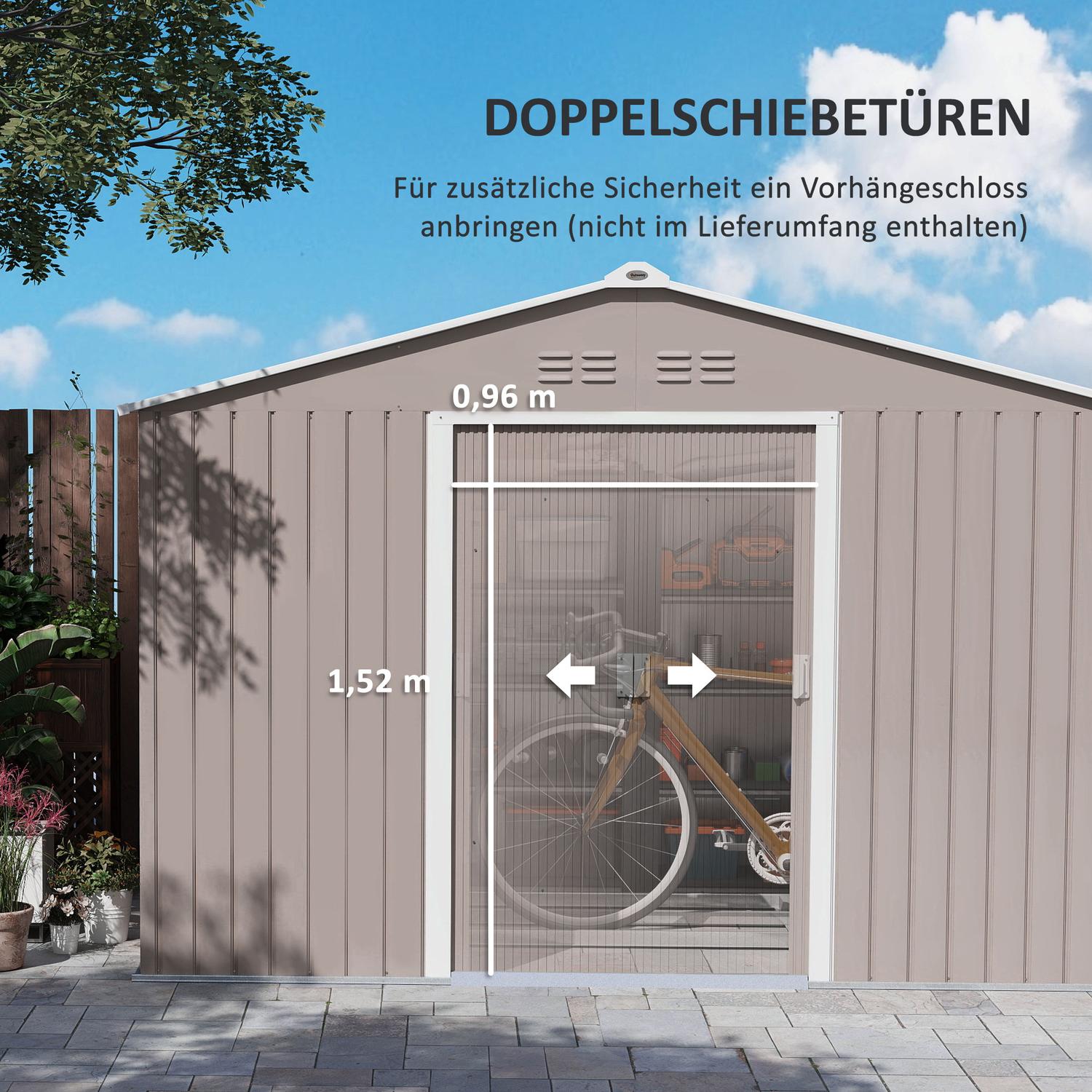 Verktygsskjul i galvaniserat stål, 4,9 m², låsbart och väderbeständigt