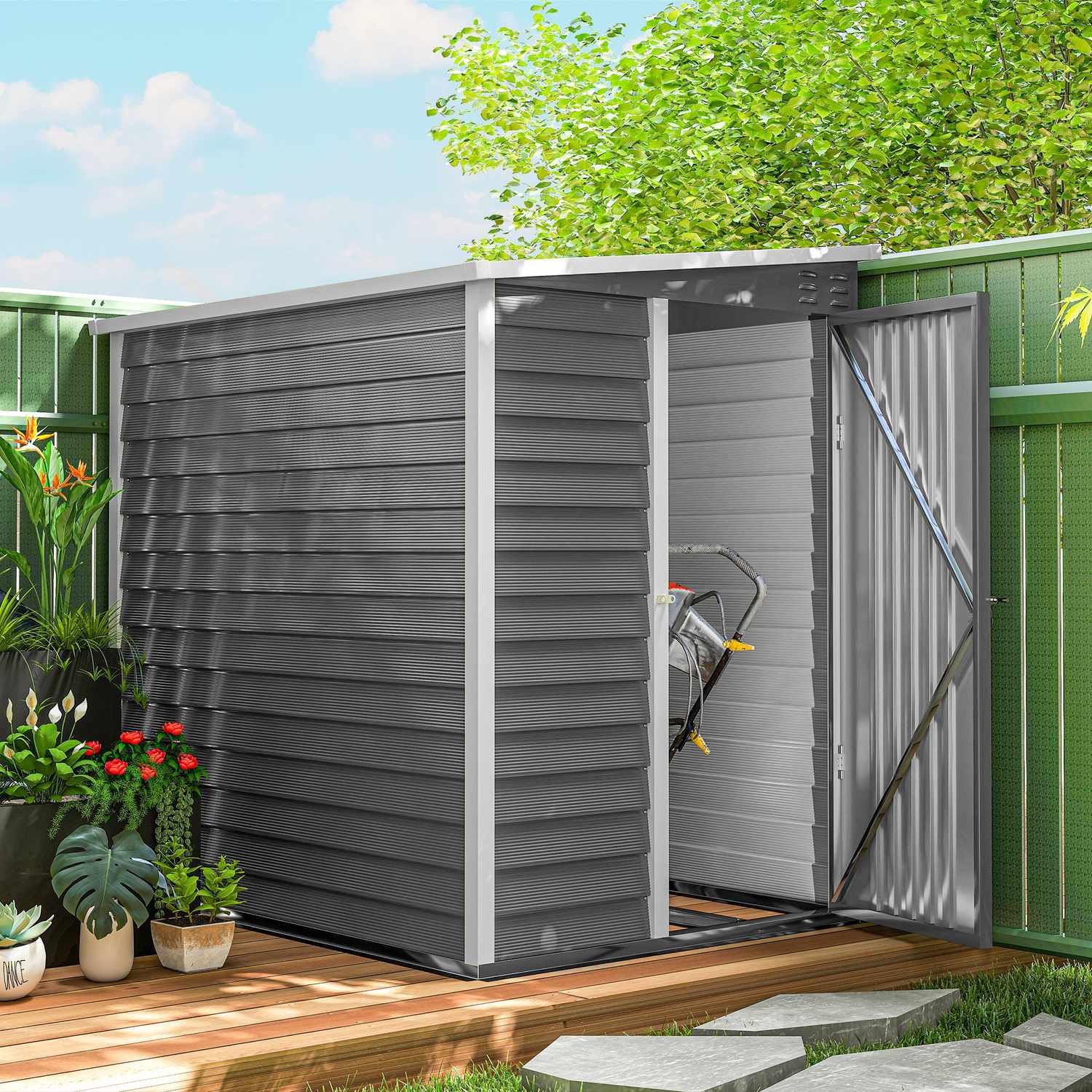 Verktygsskjul i metall, 2,3 m², låsbart, väderbeständigt, grått