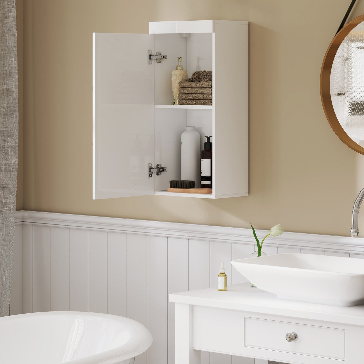 Vägghängt medicinskåp, vit, 2 hyllplan