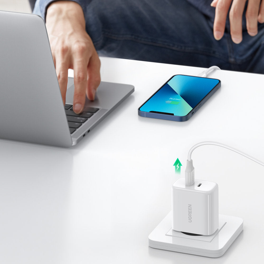 Väggladdare för telefon 2x USB-C 40W Power Delivery vit