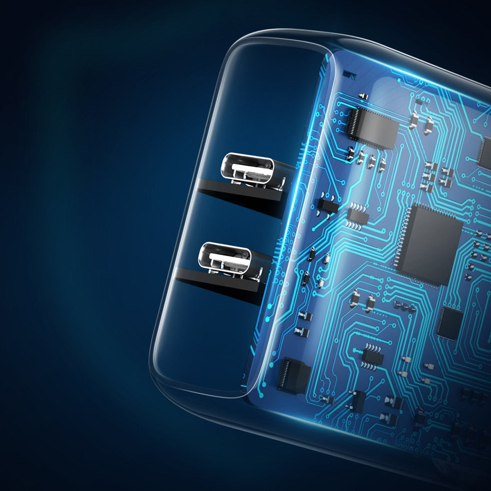 Väggladdare för telefon 2x USB-C 40W Power Delivery vit