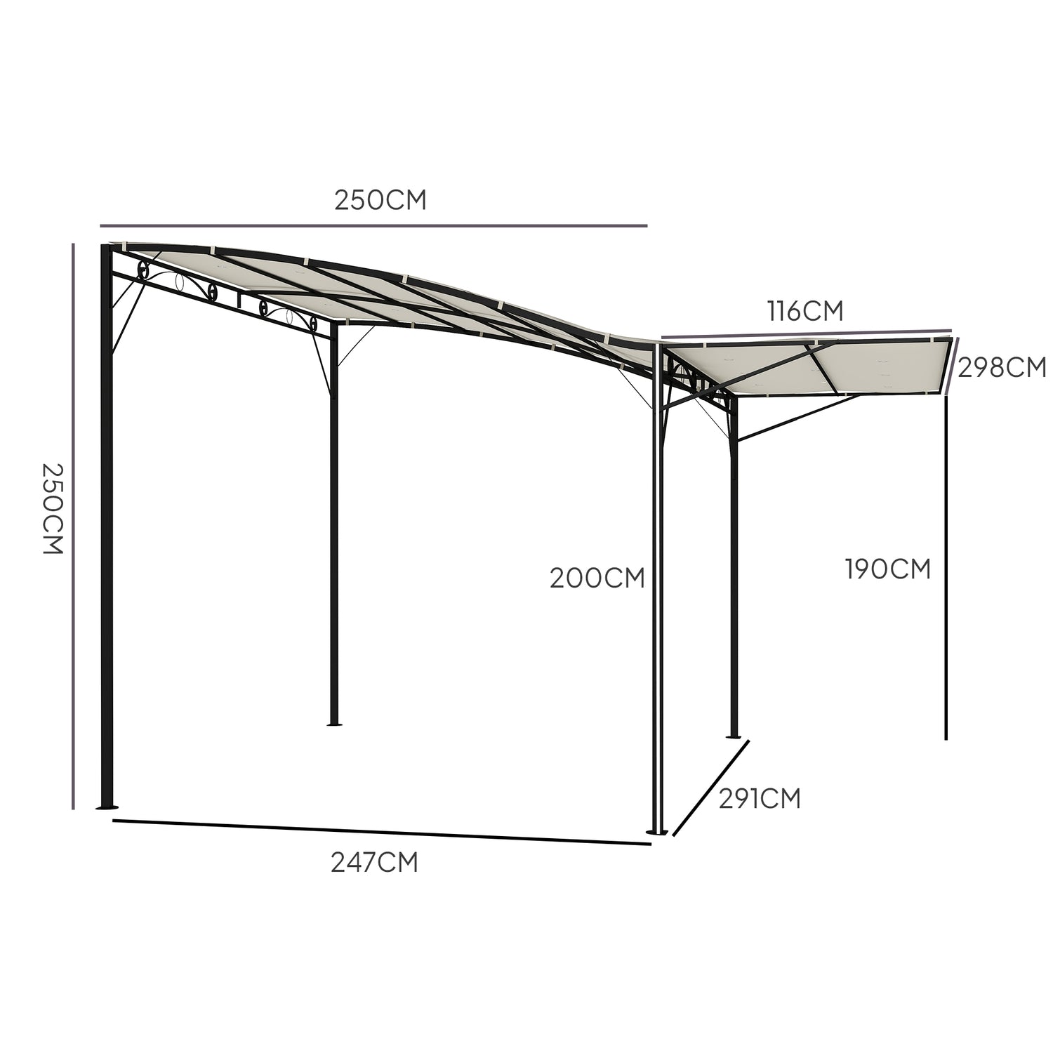 Väggmonterad Pergola Gazebo 3x2,5m, stål, vattenavvisande