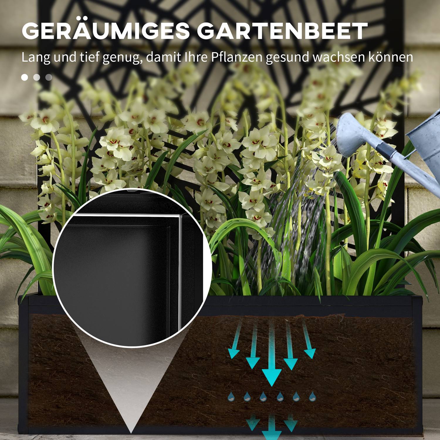 Väggmonterad plantering i metall med spaljé, 61x23x113cm