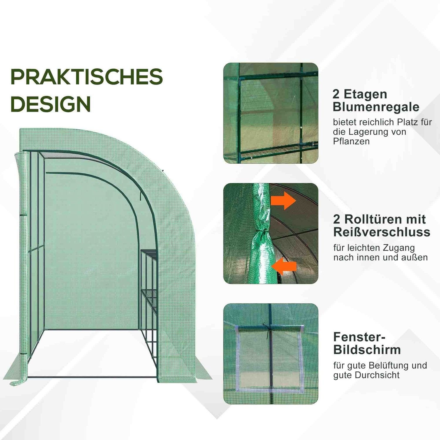 Väggmonterat växthus i stål med hyllor och fönster