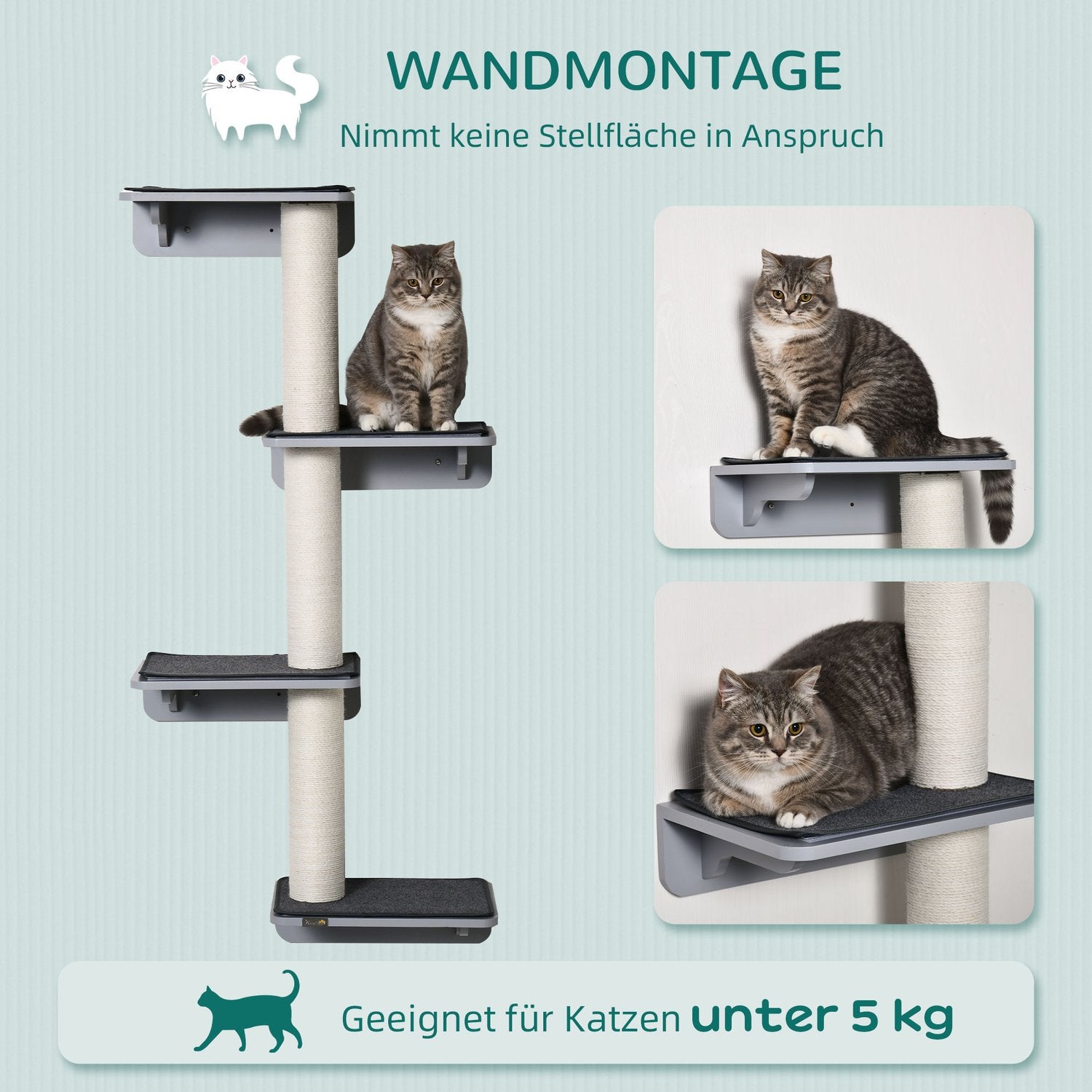 Väggmonterad kattklätterstolpe, ljusgrå beige trä