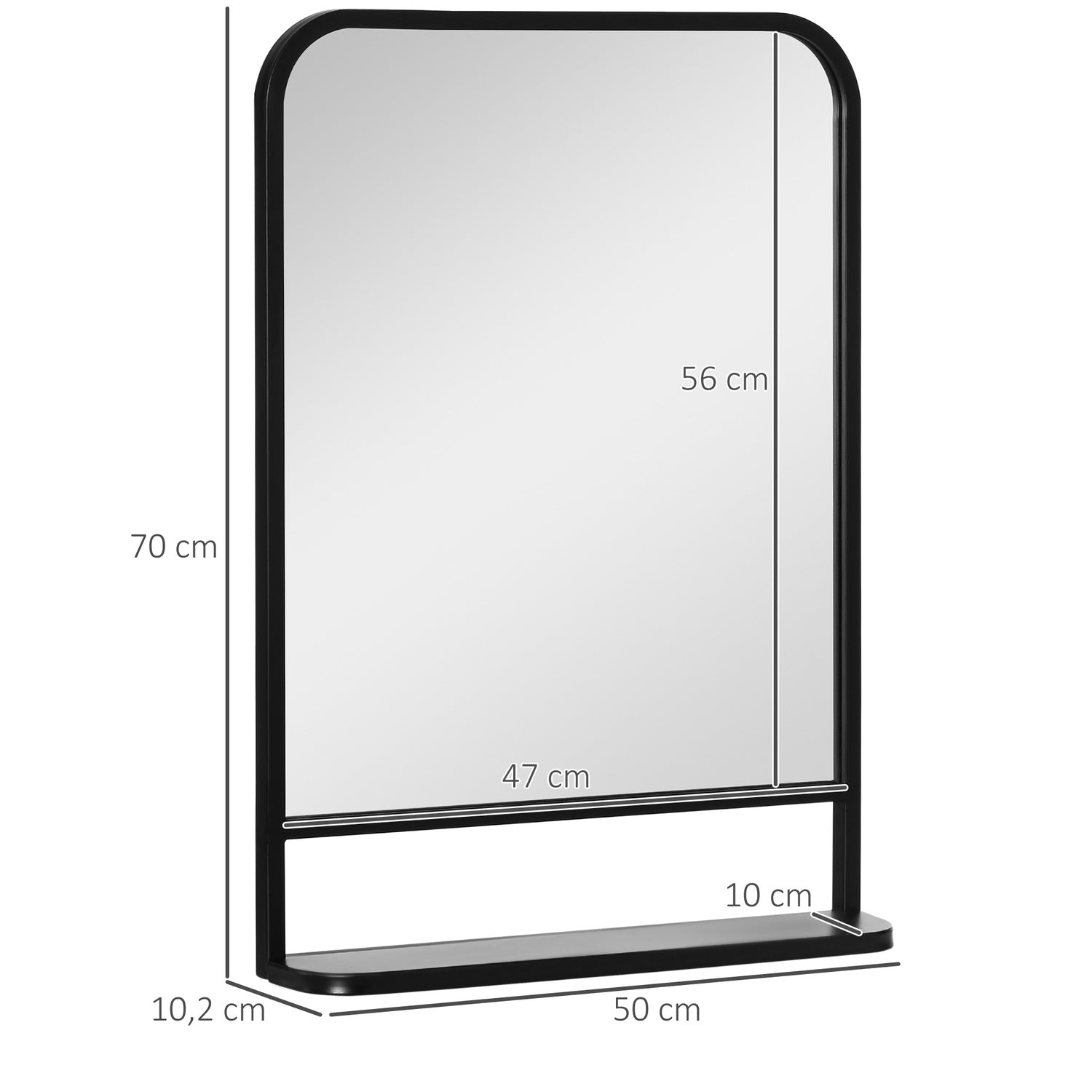 Väggspegel med hylla – 70x50cm, rektangulär, svart