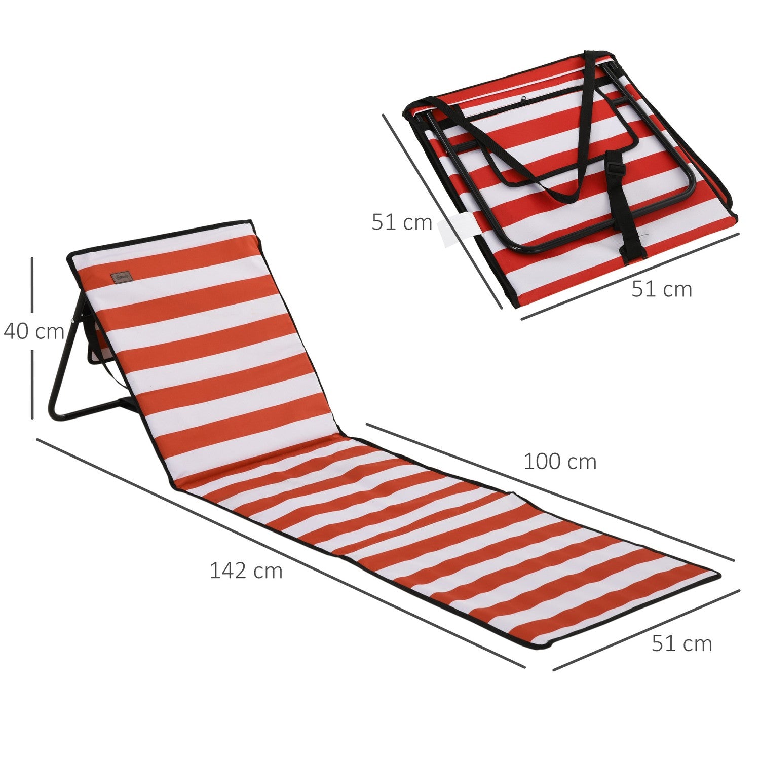 Vikbar Red Beach Mat Set – Justerbar solstol, 142x51x40cm