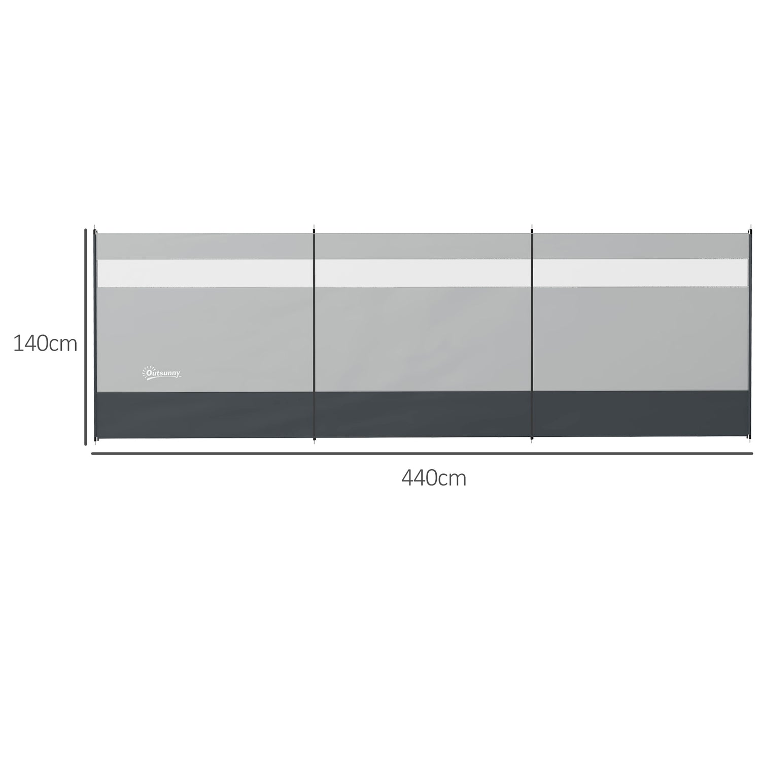 Vikbar grå vindskyddsskärm med ljuskälla, 440 x 140 cm