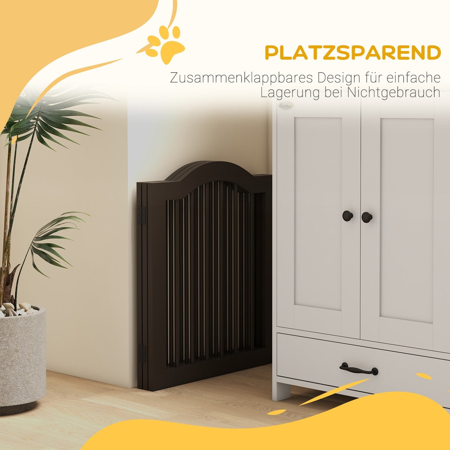 Vikbar hundgrind, kaffebrun, 3-panel med fötter