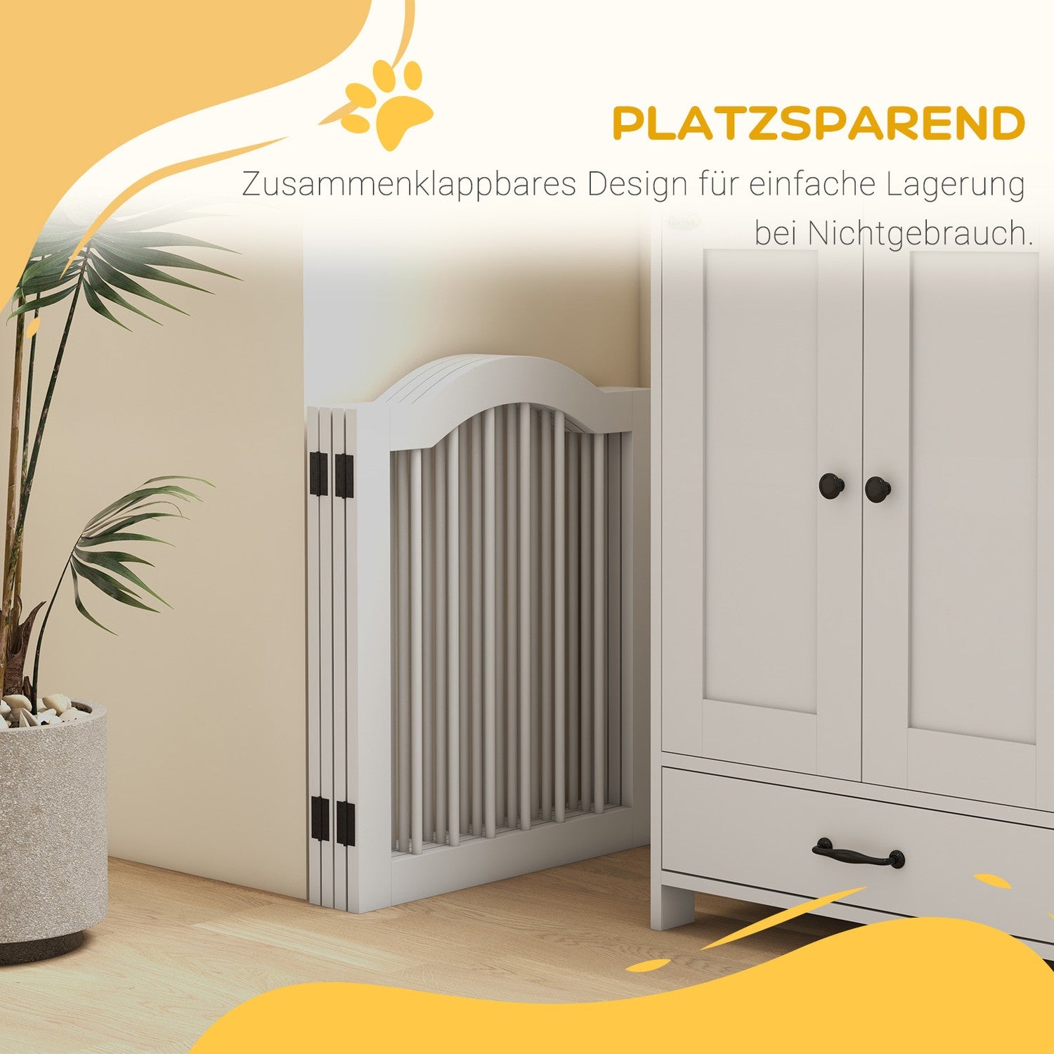 Vikbar hundgrind med dörr, fristående bom 203x61 cm