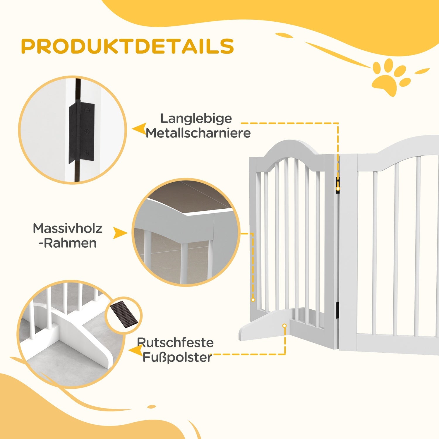 Vikbar hundgrind med dörr, fristående bom 203x61 cm