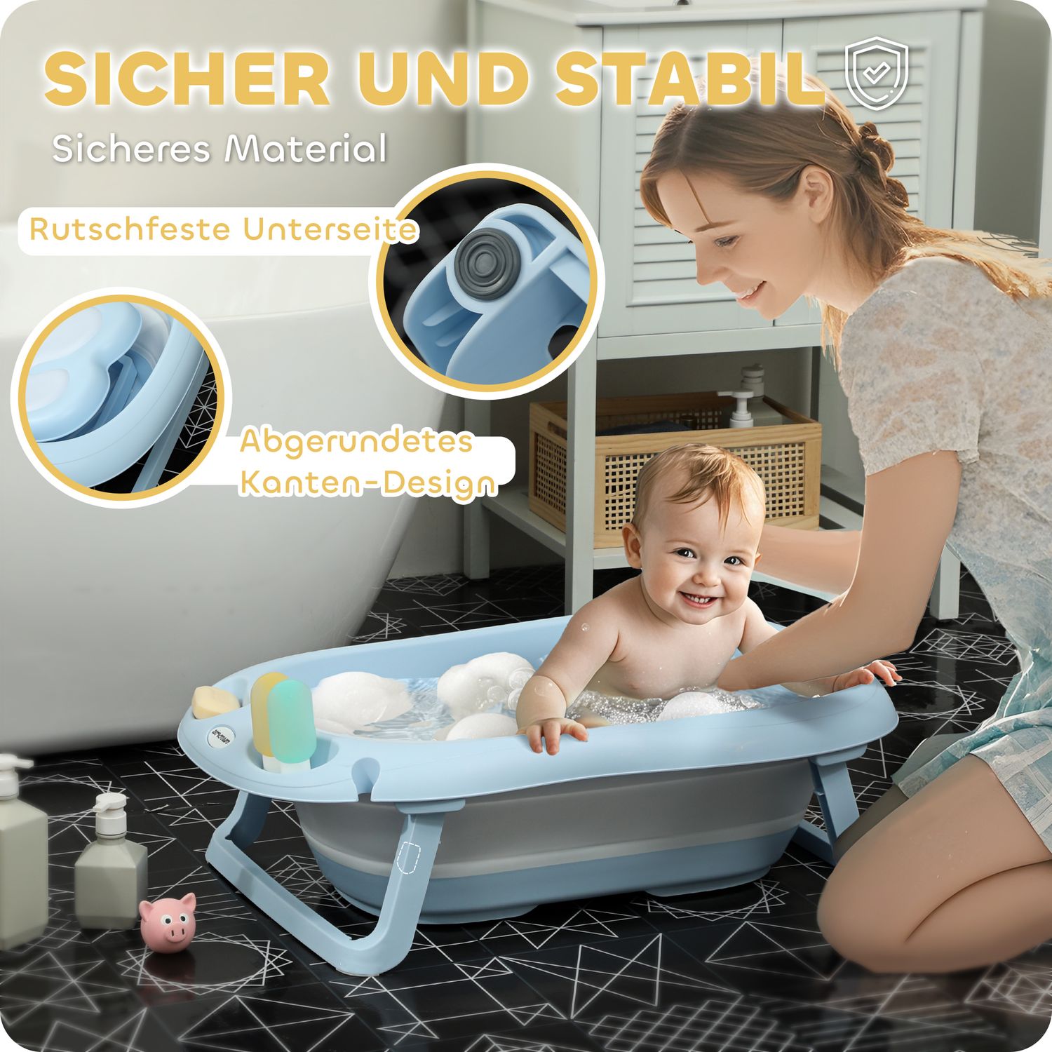 Vikbart halkfritt babybadkarset, ljusblått, för småbarn