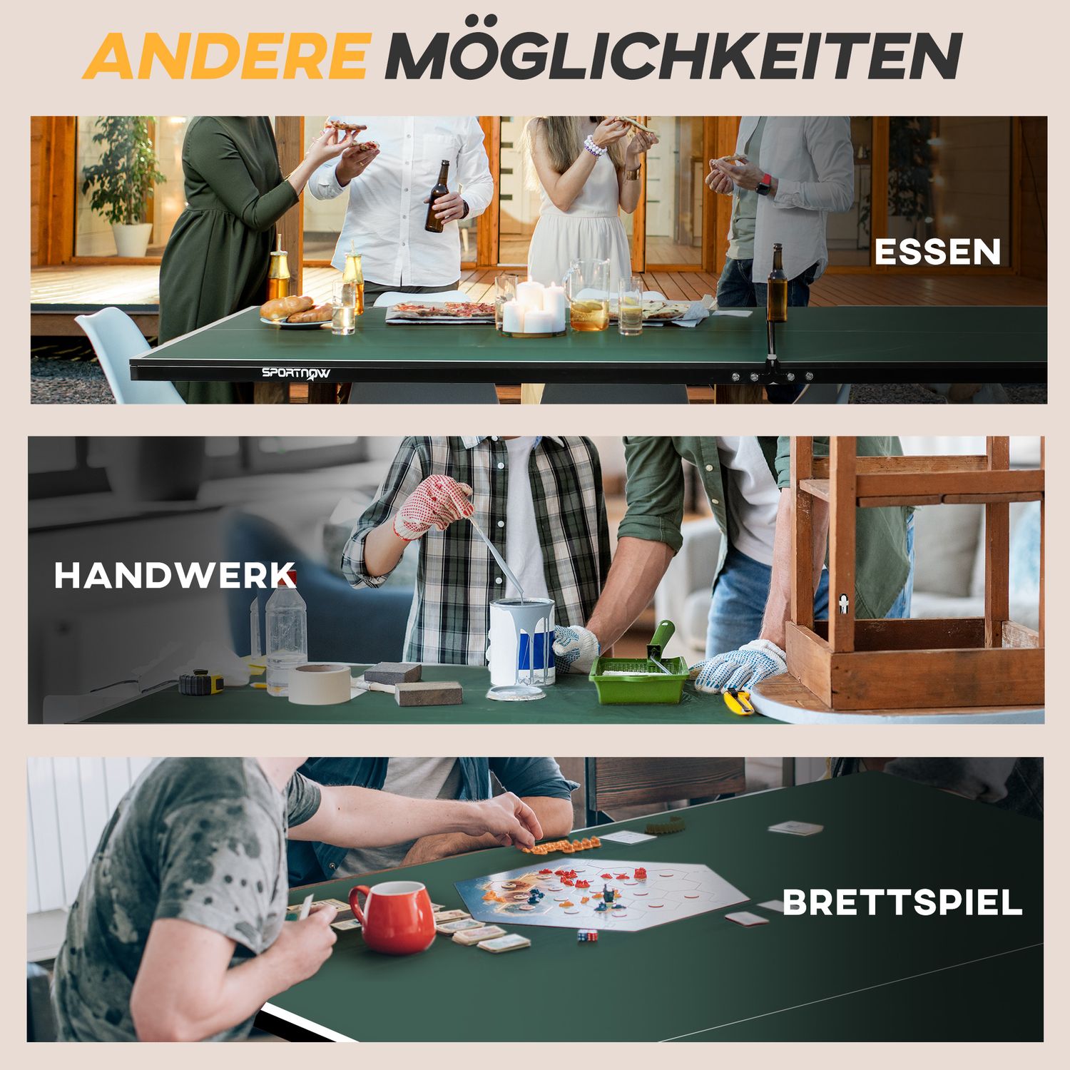 Vikbart inomhusbordtennisbord med hjul – Grön