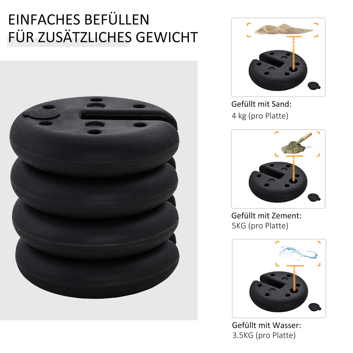 Partytältvikt – Fyllbar upp till 5 kg, svart HDPE, Ø25x6 Cm