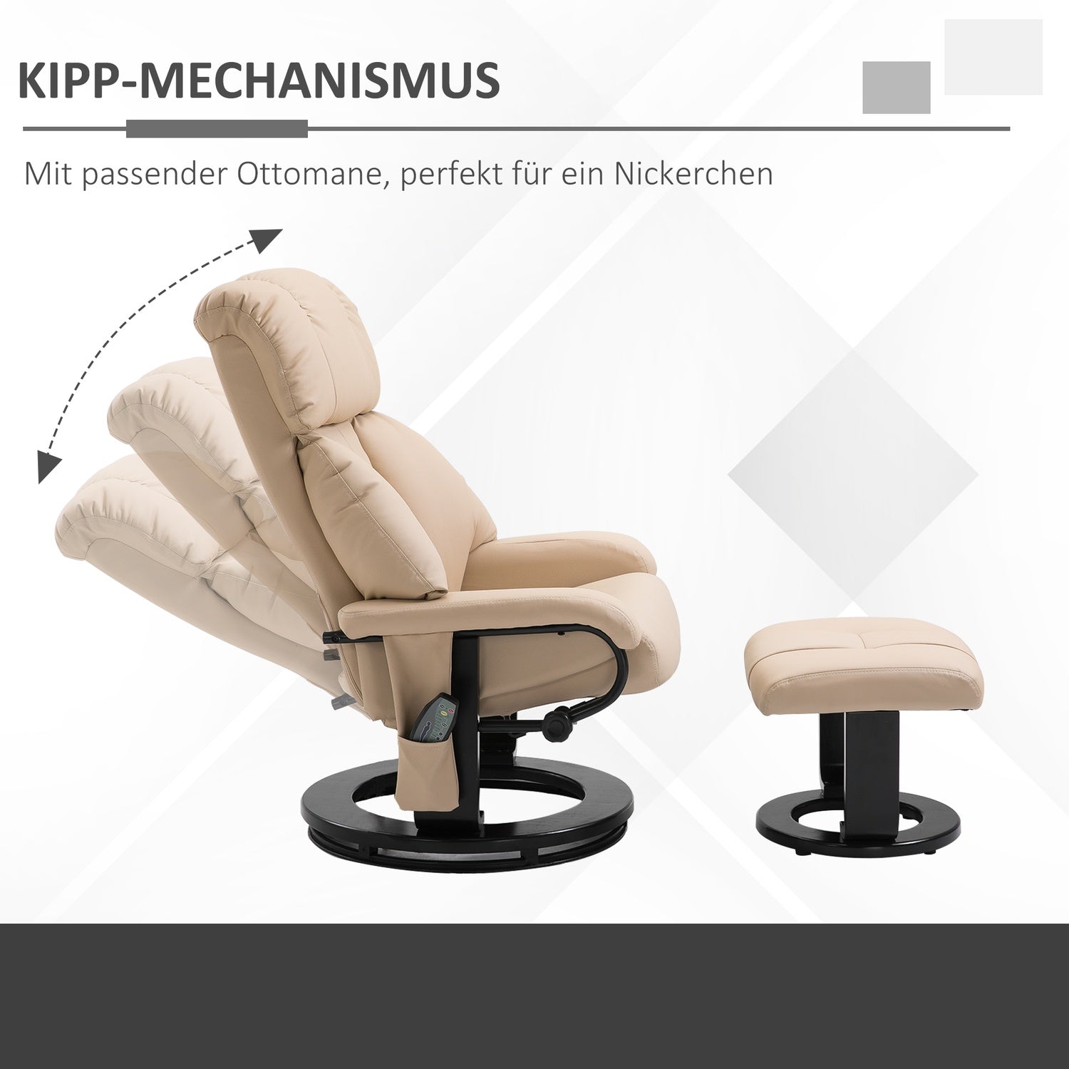 Beige Ergonomisk vilstol med massage & ottoman, 76x80x102 Cm