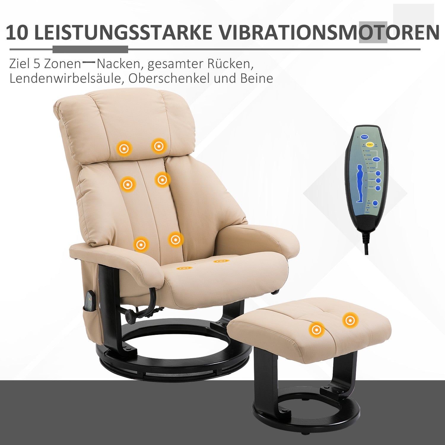 Beige Ergonomisk vilstol med massage & ottoman, 76x80x102 Cm