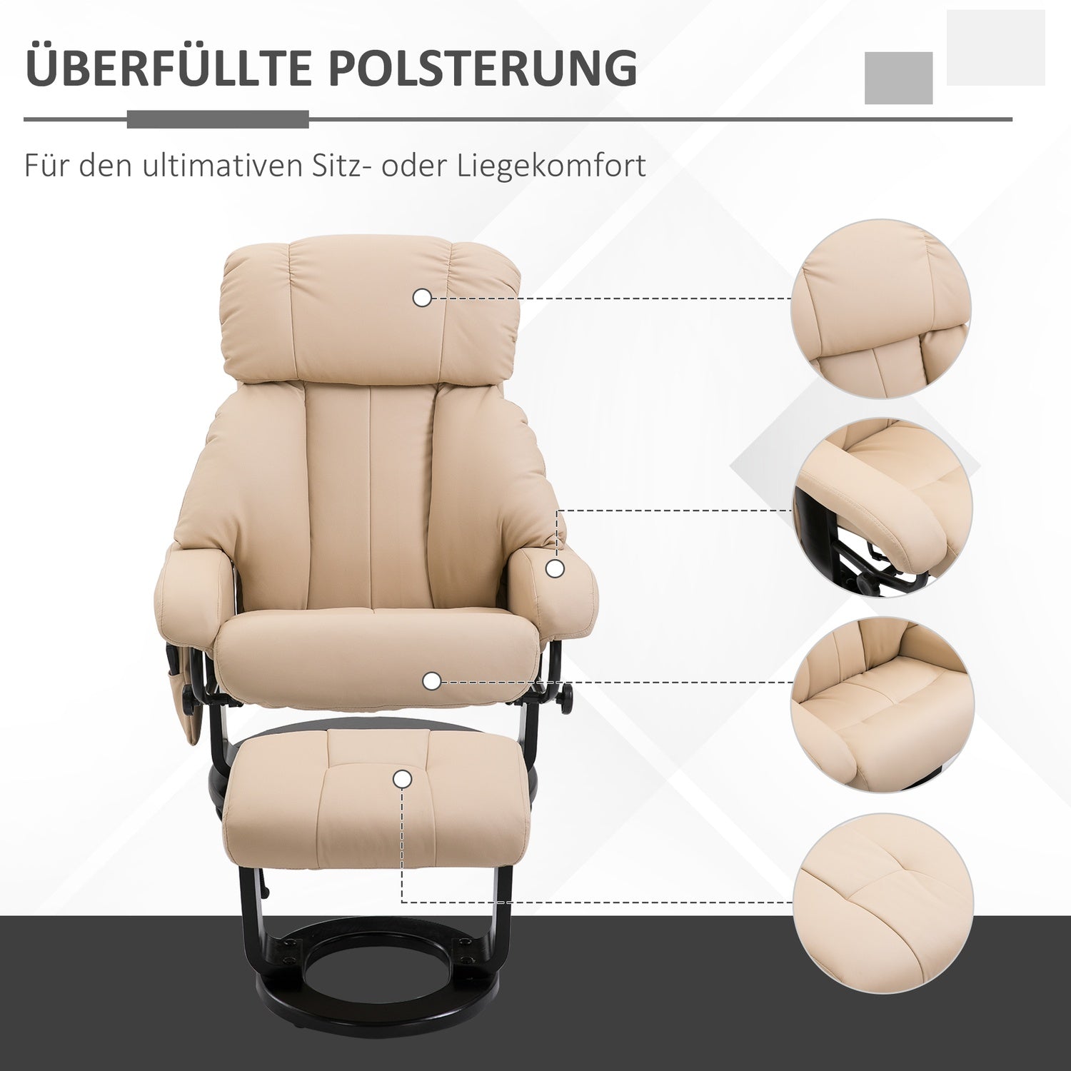 Beige Ergonomisk vilstol med massage & ottoman, 76x80x102 Cm