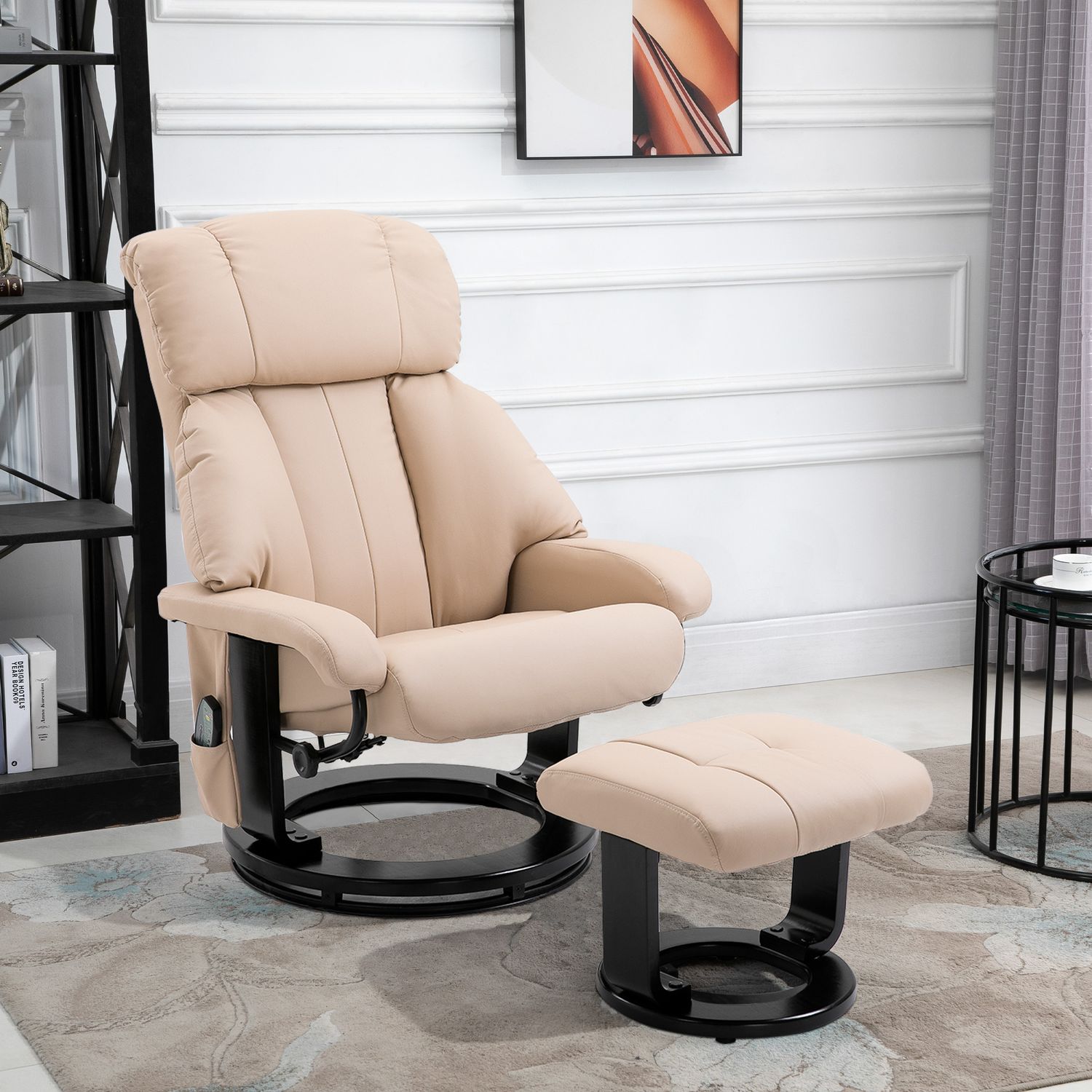 Beige Ergonomisk vilstol med massage & ottoman, 76x80x102 Cm