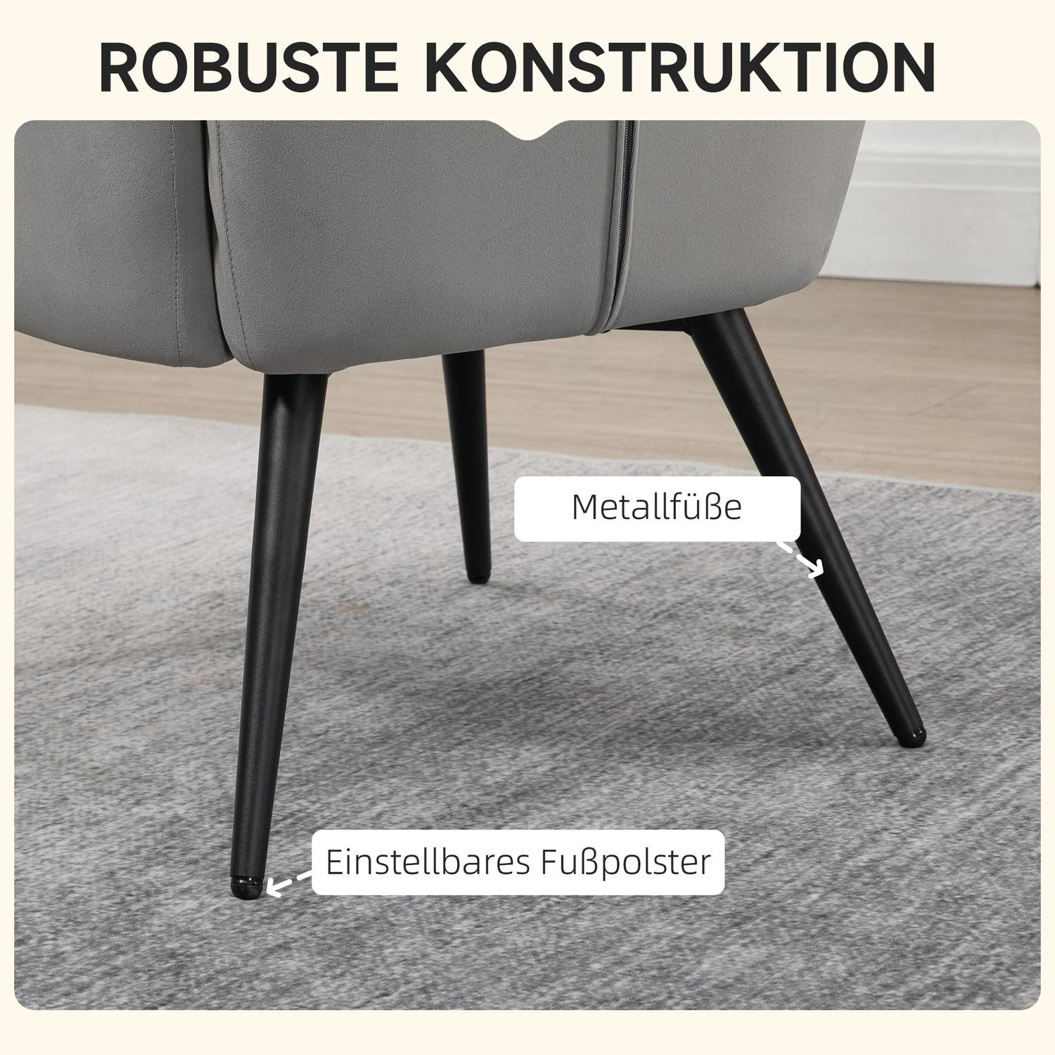 Lounge Wingback stol och pall, sammetslook, ljusgrå