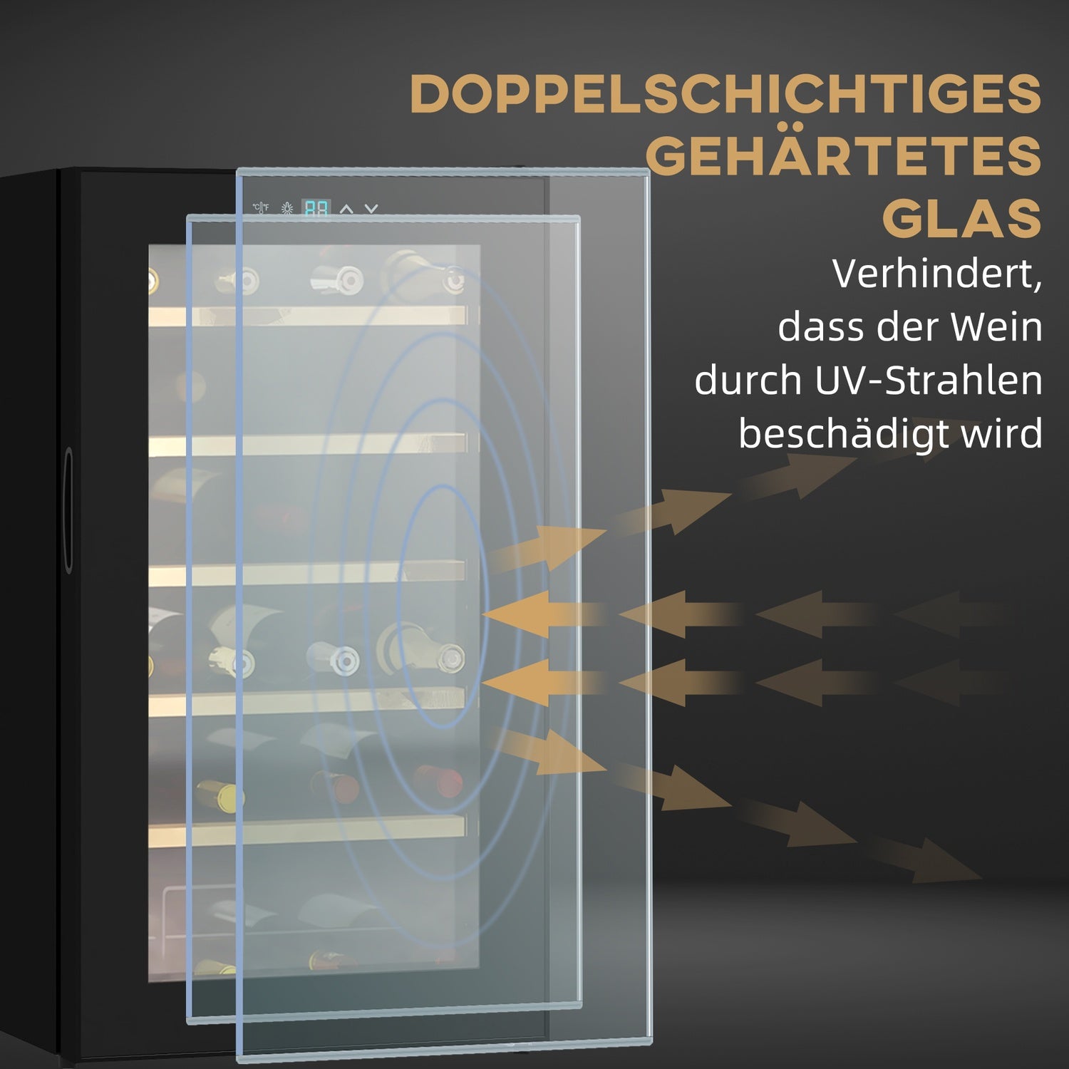 Vinkylskåp, kapacitet för 24 flaskor, interiörbelysning, svart