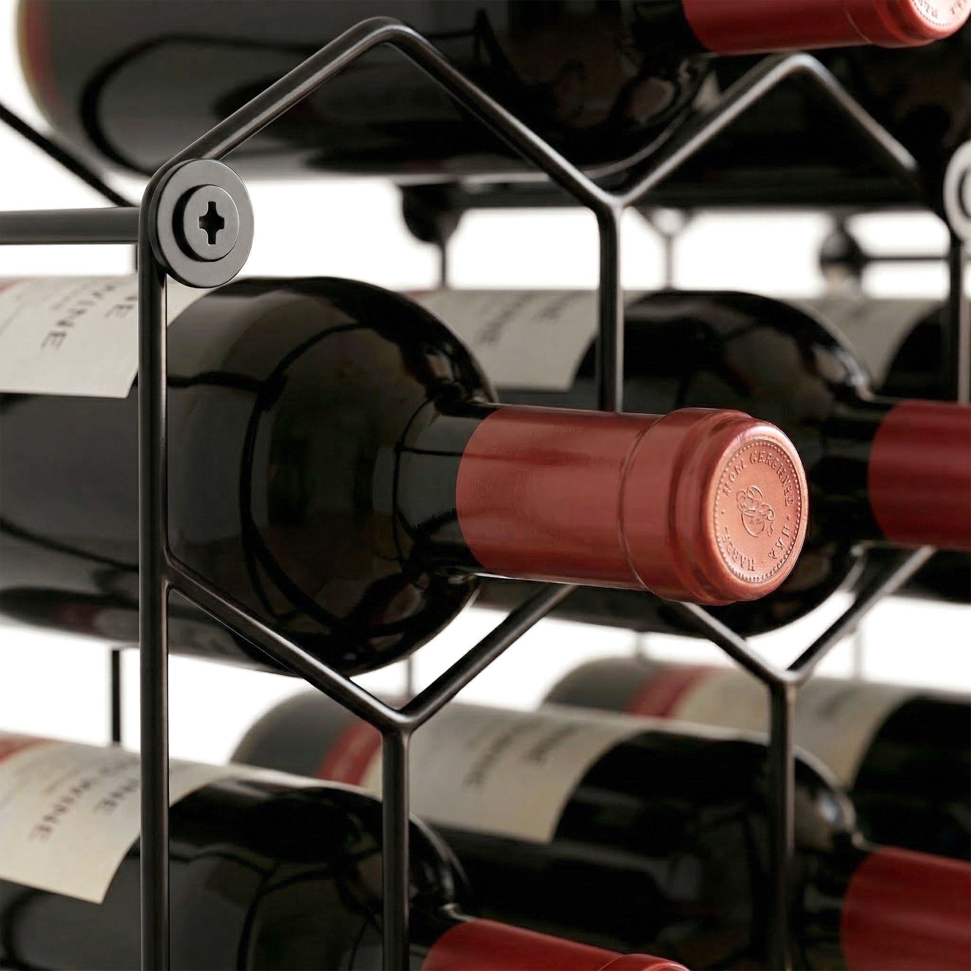 Vinställ för 13 flaskor, metall, justerbara fötter, svart