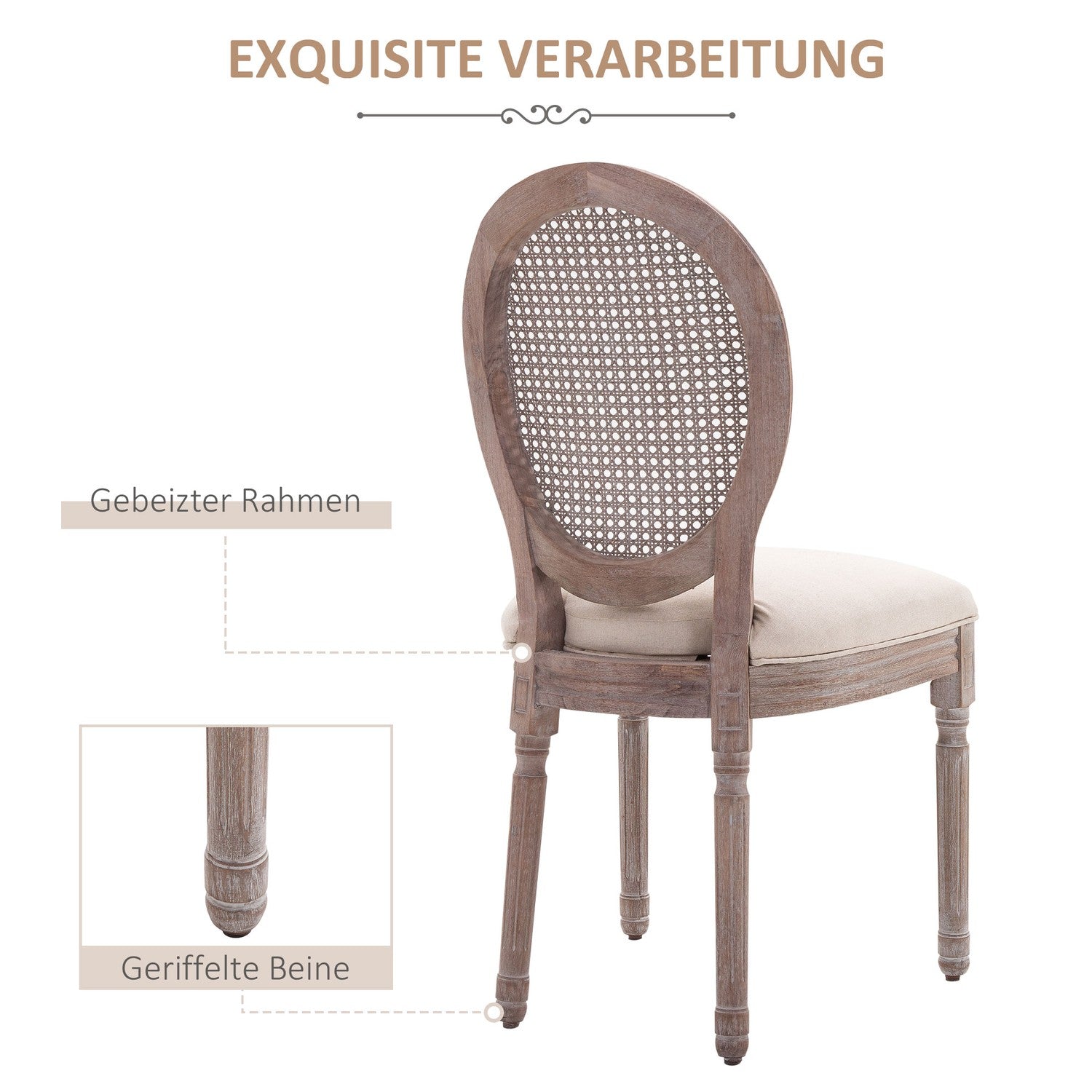 Vintage beige matstol – stoppad vilstol i rotting