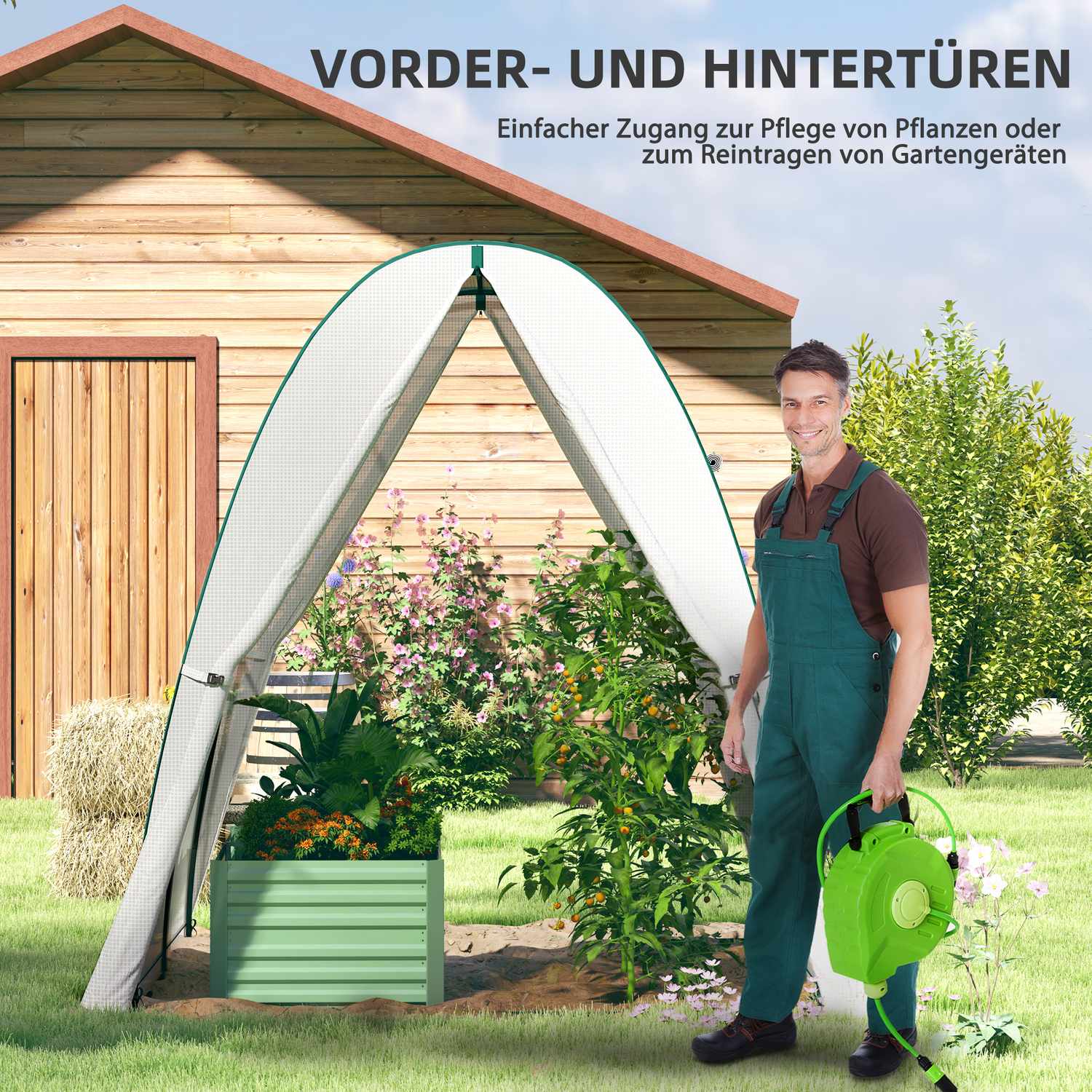Vintertätt Stålväxthus, Rulldörr & Fönster, 180x180x200 cm