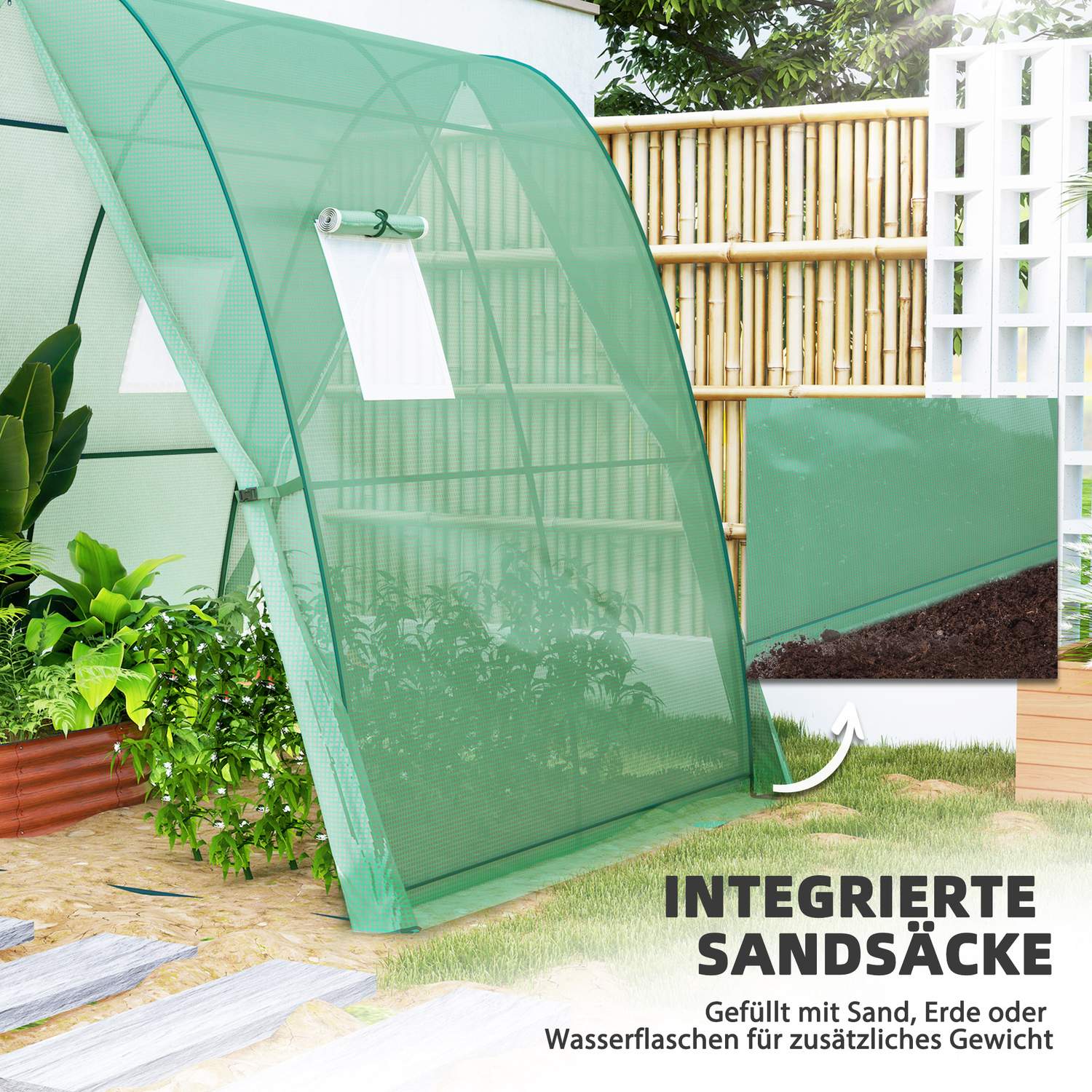 Vintertätt växthus av stålfolie med dörr och fönster