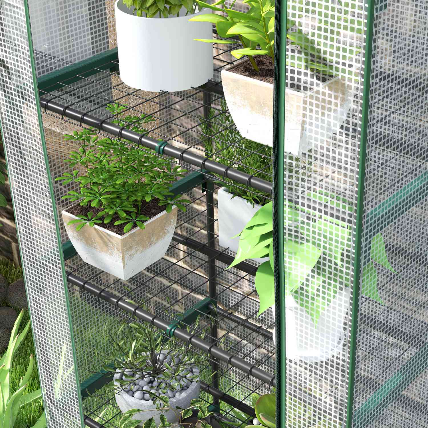 Vintertätt växthus i stål med hyllor för balkong, 69x49x193 cm