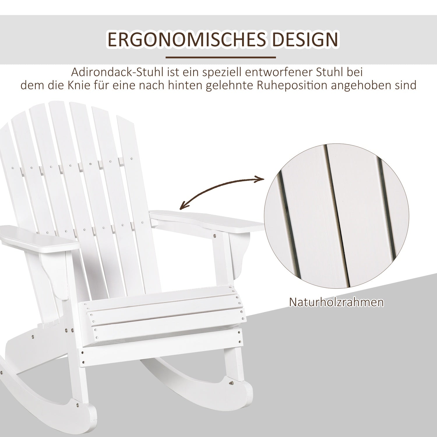Vit Adirondack trädgårdsgungstol, 77 x 94 x 97 cm