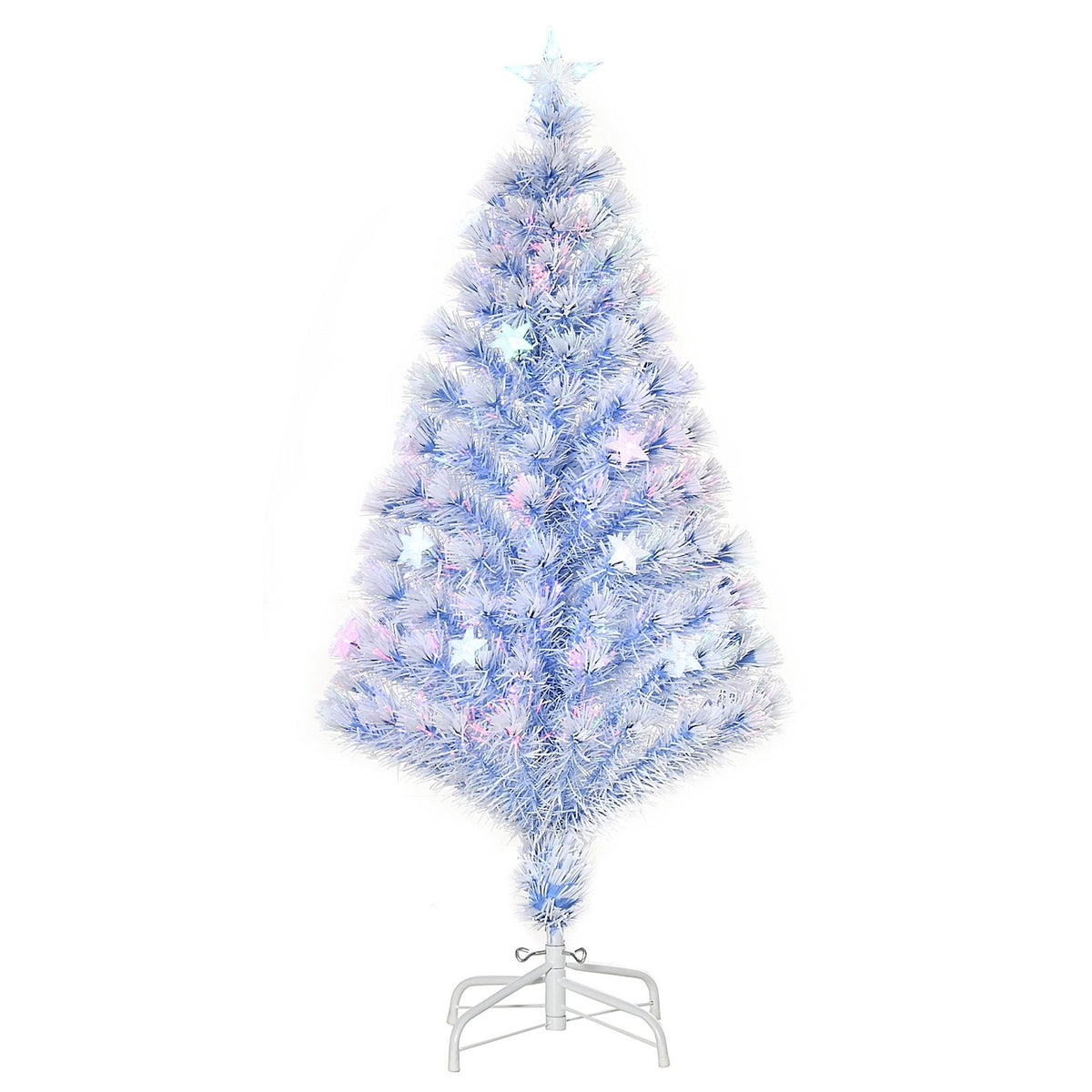 Bílý a modrý vánoční stromek, 120 cm, PVC se 3 LED světly