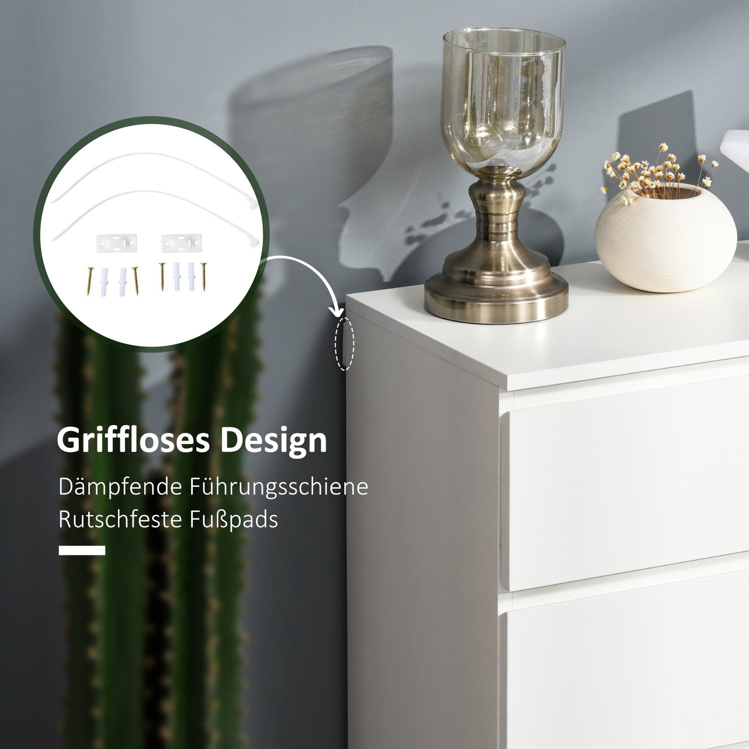 Vit byrå – Skänk med 4 lådor med tippskydd