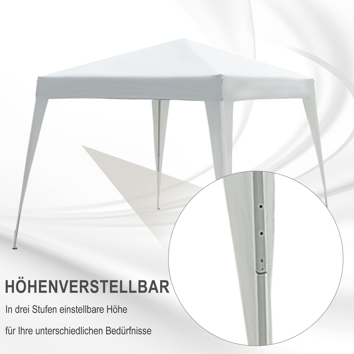 Vit hopfällbart paviljongtält i stål med bärväska, 2,4x2,4M