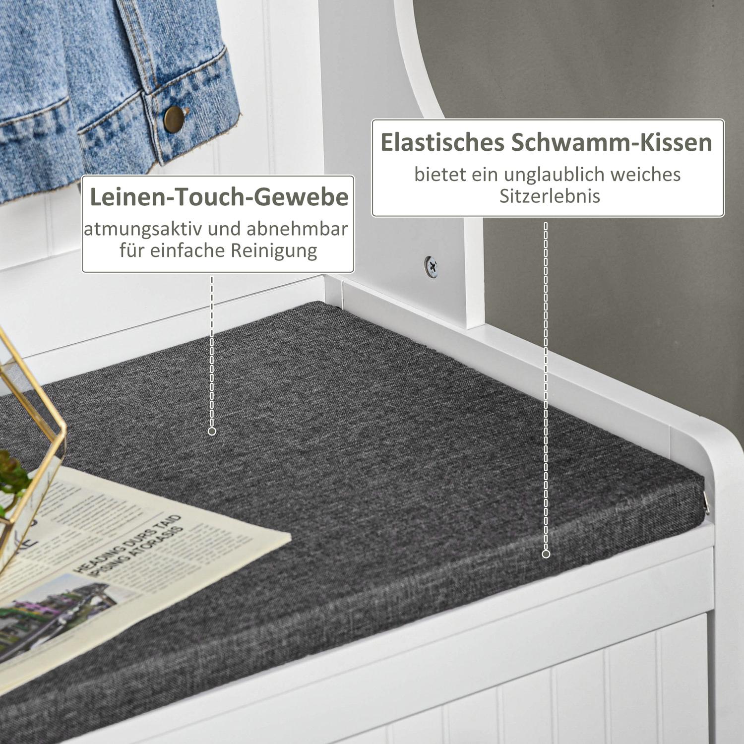 Vit klädhängare och skobänk med krokar – Entréförvaring