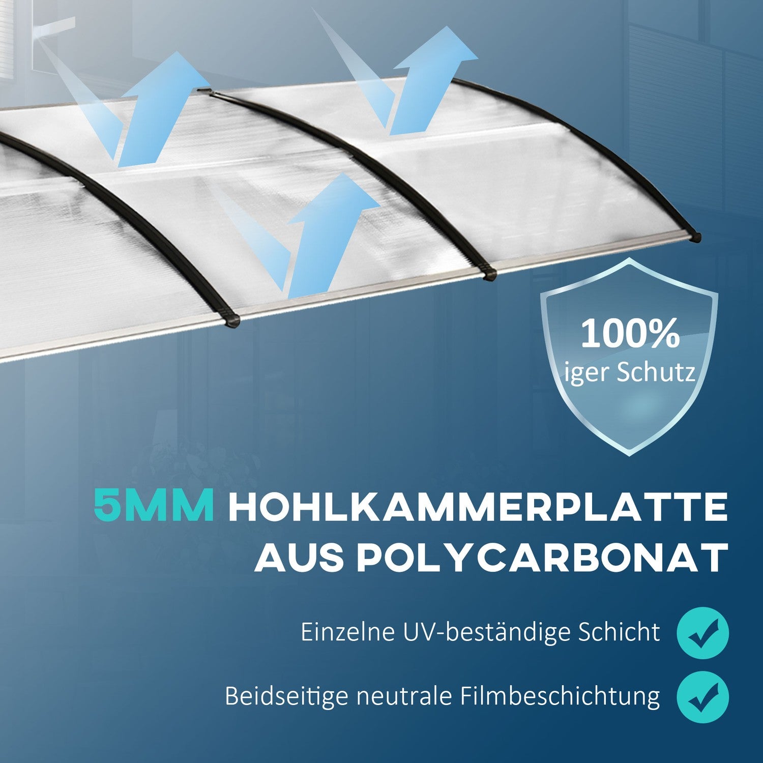 Välvd ytterdörrstak, UV-skyddad polykarbonat, 90x295 cm