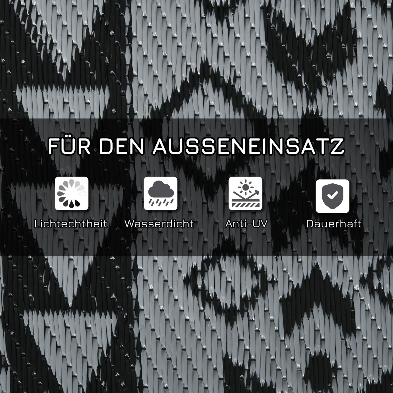 Vändbar utomhusmatta, vattenavvisande, 182x274cm, svart/grå