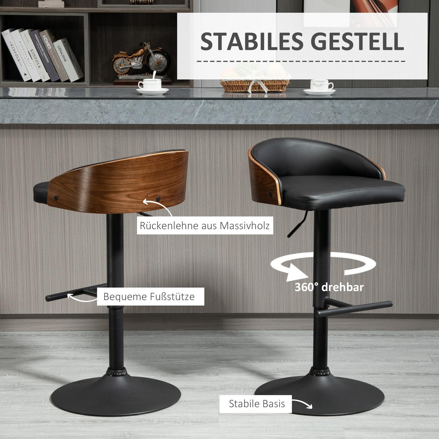 Vridbara barstolar, set med 2, justerbar, konstläder