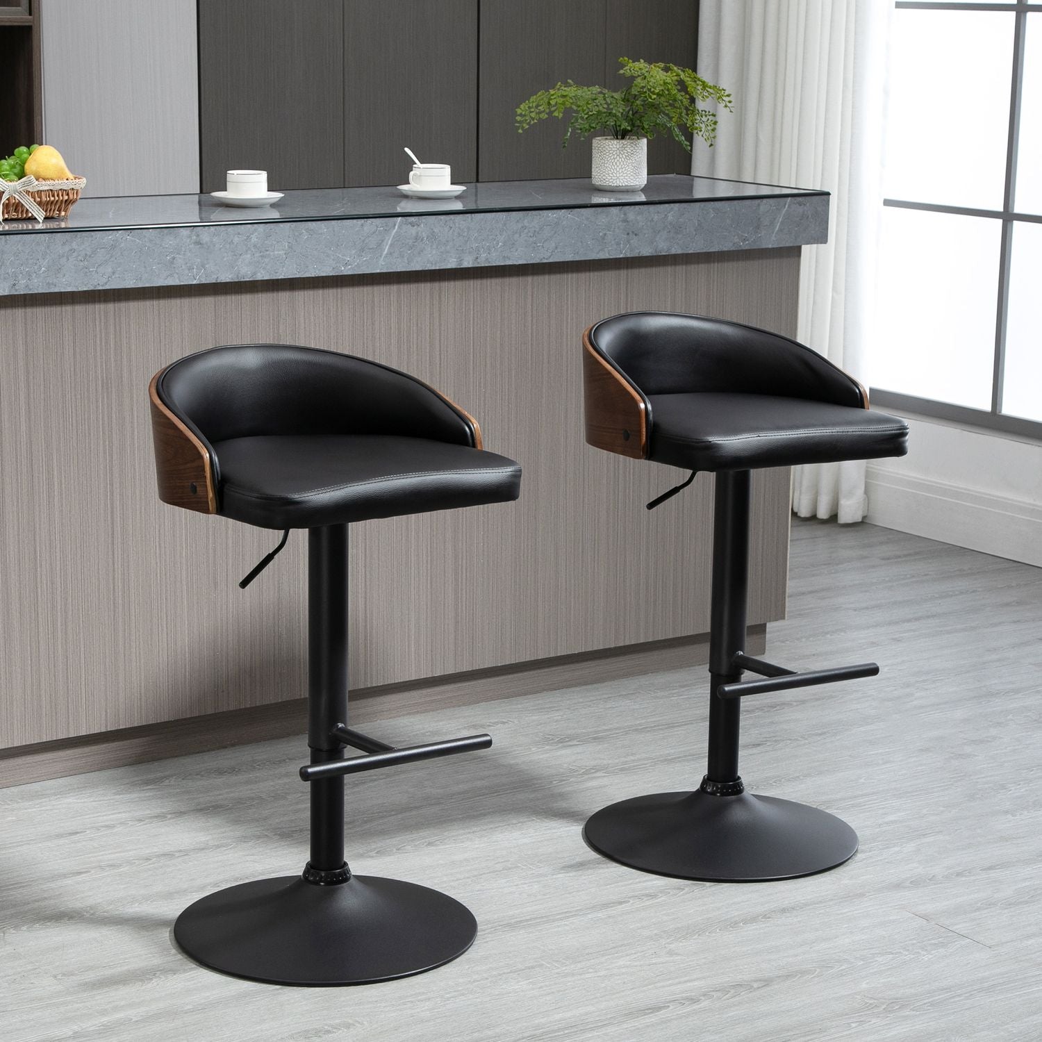 Vridbara barstolar, set med 2, justerbar, konstläder