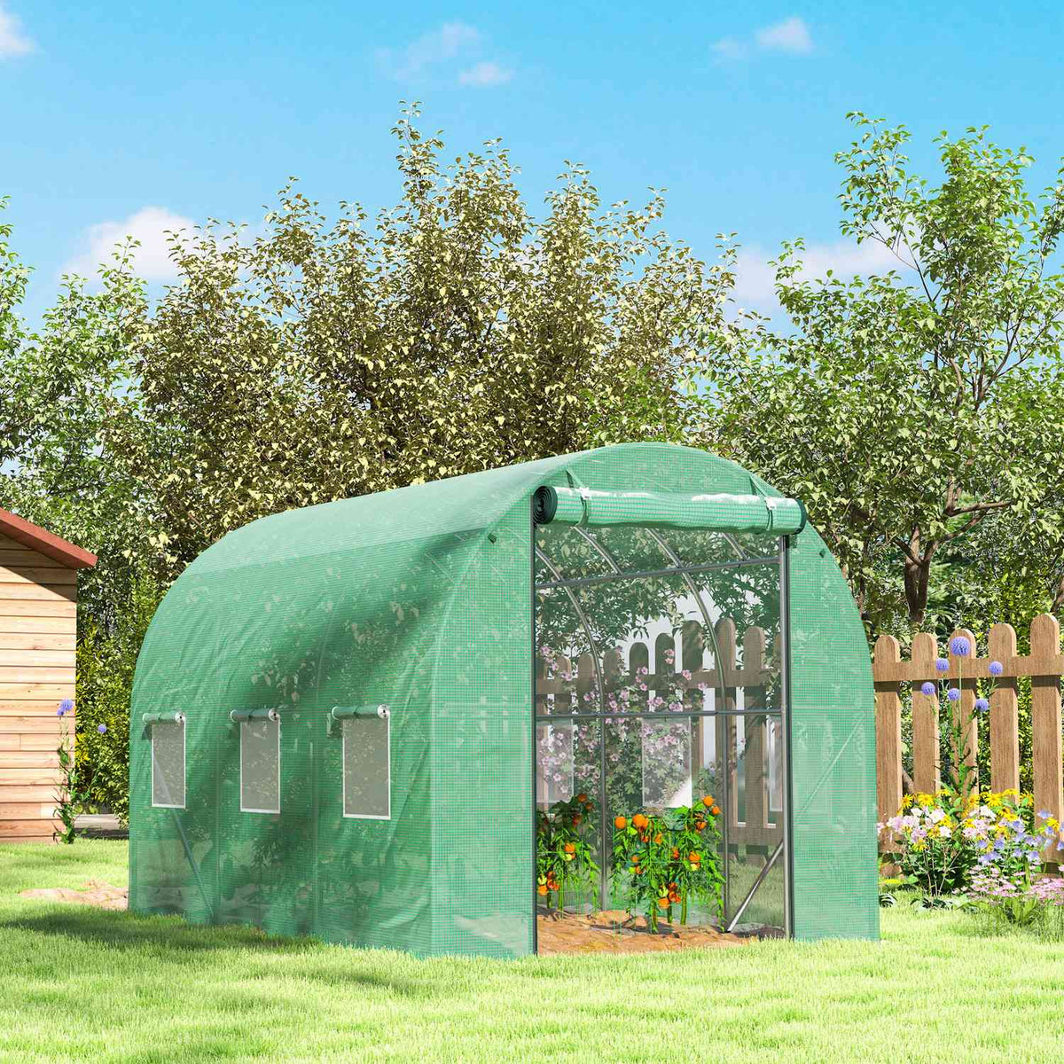 Växthus 3x2x2m UV-beständig, rulldörr, 6 fönster